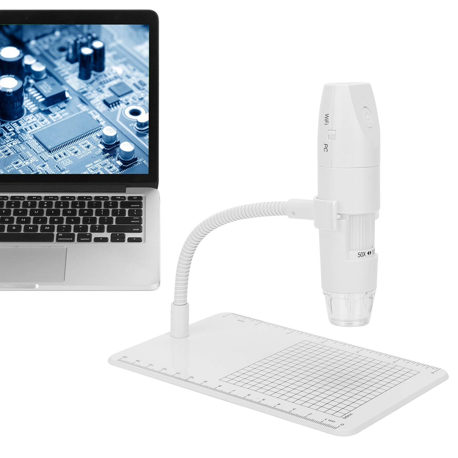 Drahtloses Digitales Mikroskop ABS USB-Mikroskop 1080P 50 Bis 1000X mit WiFi USB 8 LED Manueller Fokus für Elektronische Reparatur Schmuckinspektion Studenten Lehrforschung (White)