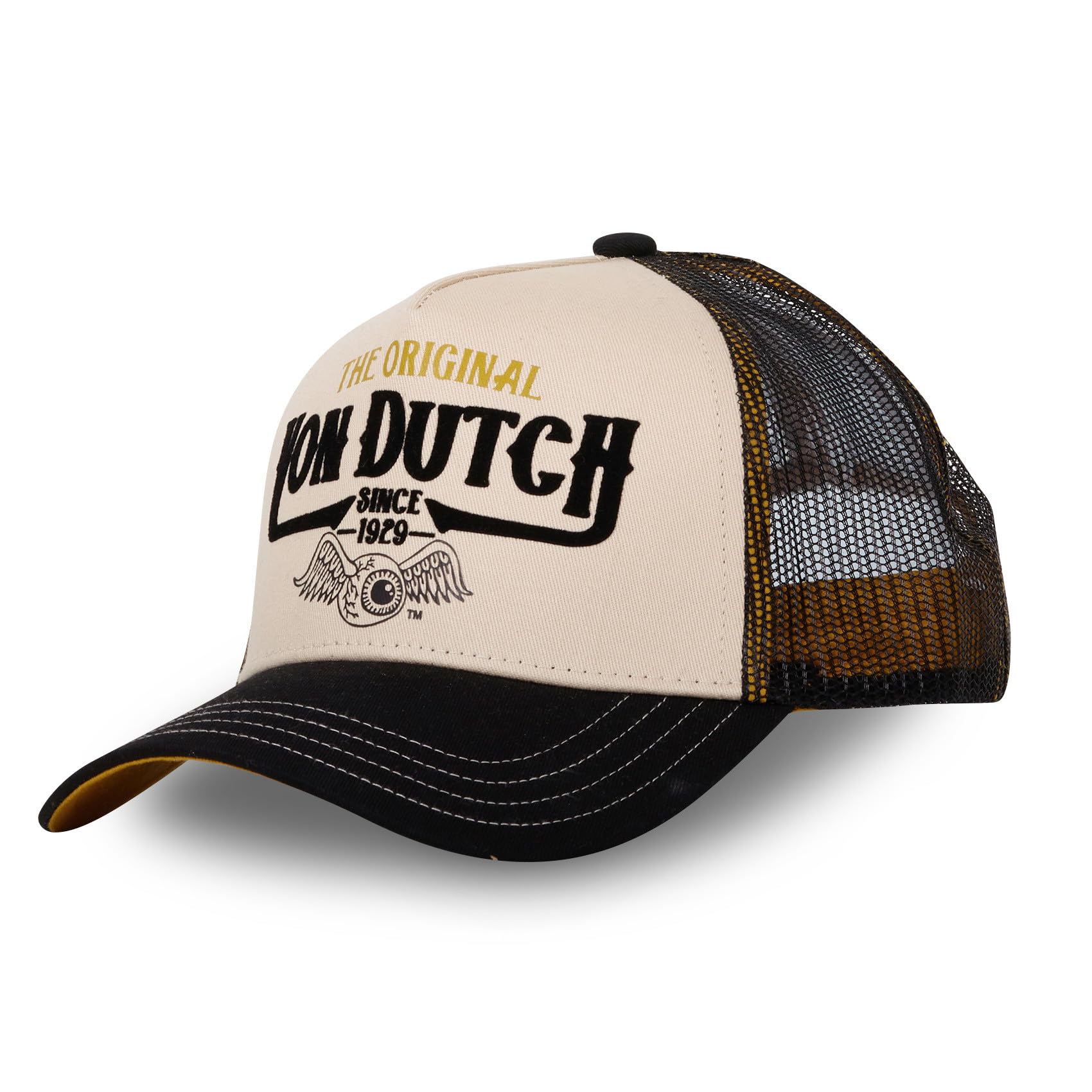Von Dutch The Original Men's and Women's Adjustable Trucker Cap with Snapback, Beige Size TU