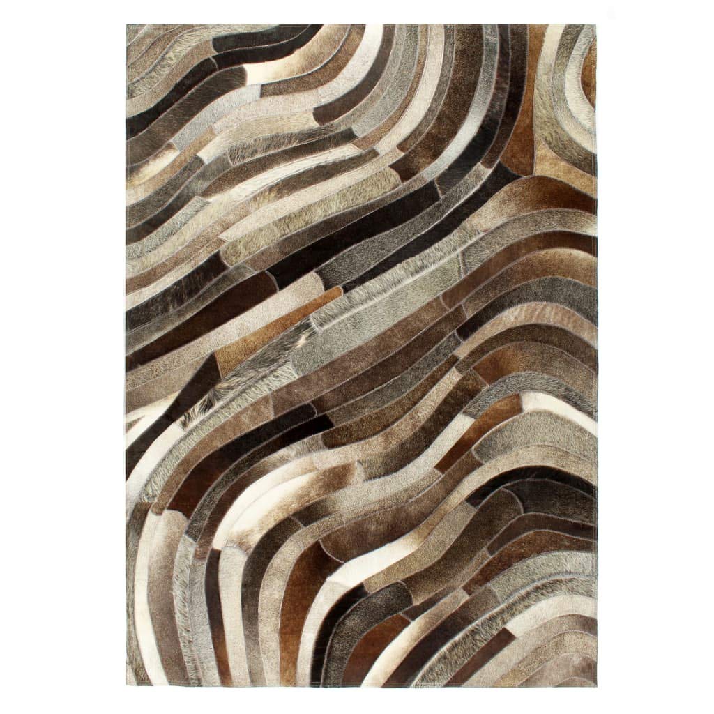 E E-NICES Rug Genuine Hair-on Leather Patchwork 160x230 cm Grey/Silver