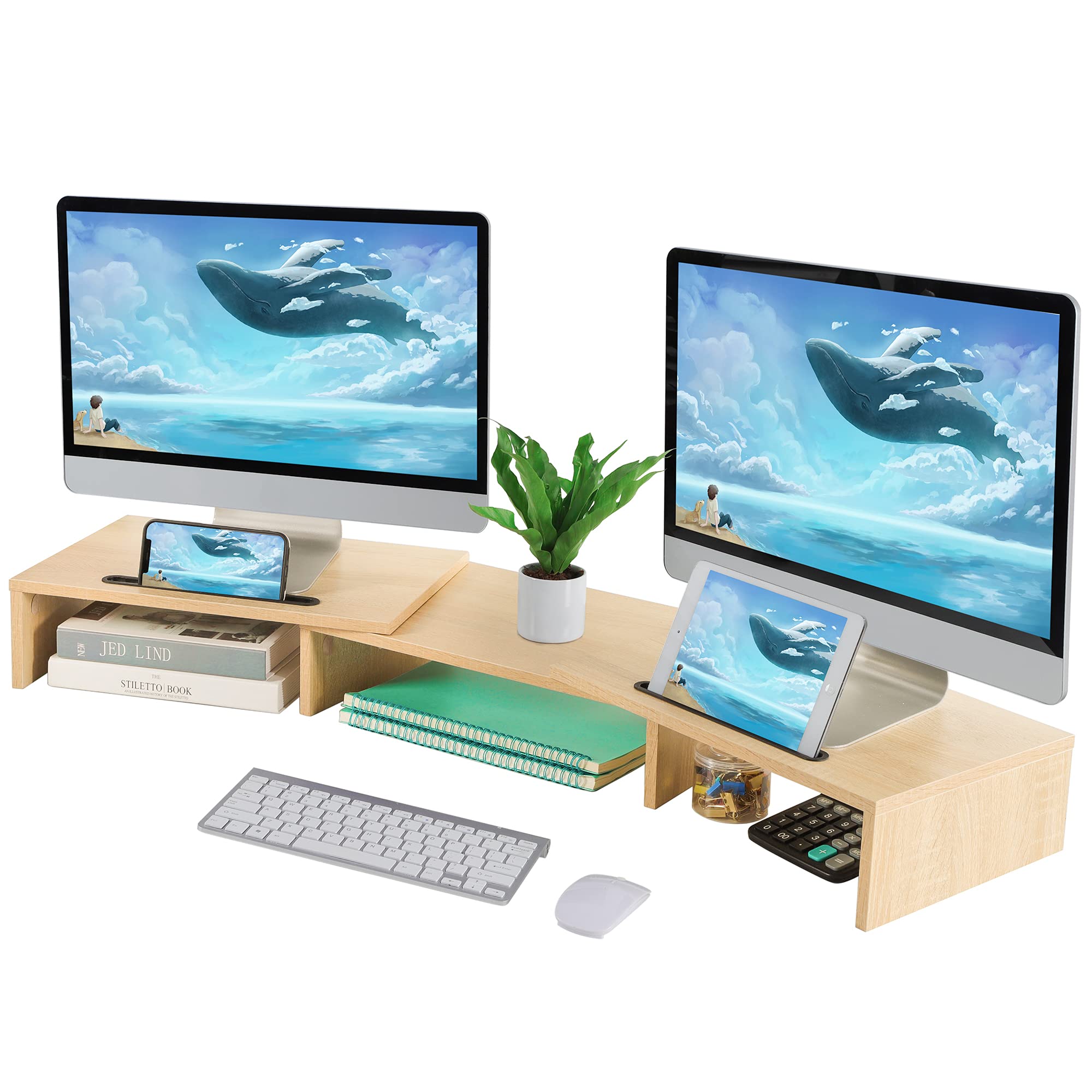 Buy Beiz Dual Monitor Stand Riser, 3 Shelf Computer Screen Stand with