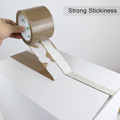 Miniatura 5 de BOMEI PACK Cinta de embalaje marrón de 3 pulgadas de ancho, 12 rollos repuestos de cinta de embalaje marrón resistente para cajas de mudanza, envío
