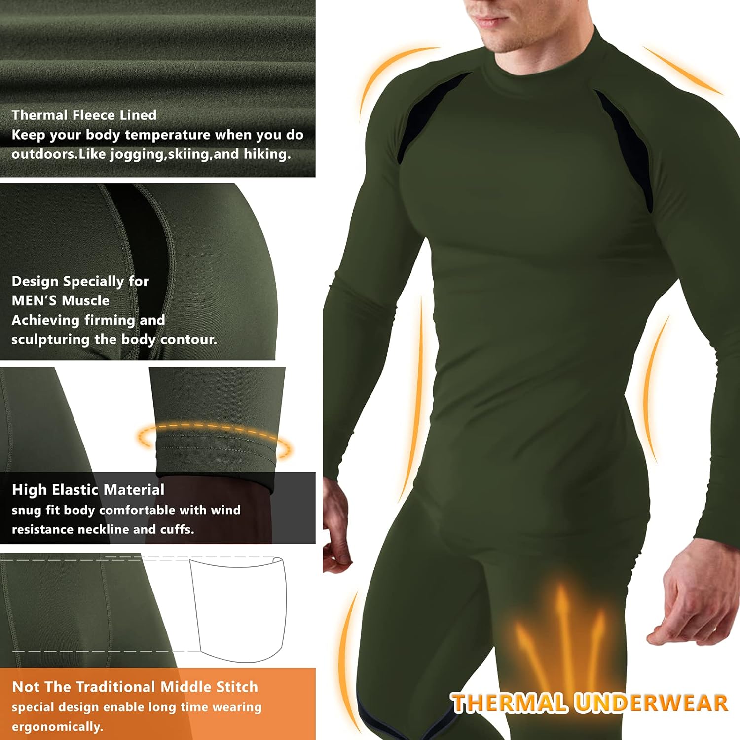 Muezna Men's Thermal Top and Bottom Set Underwear Long Johns Base Layer with Soft Fleece Lined - Image 5