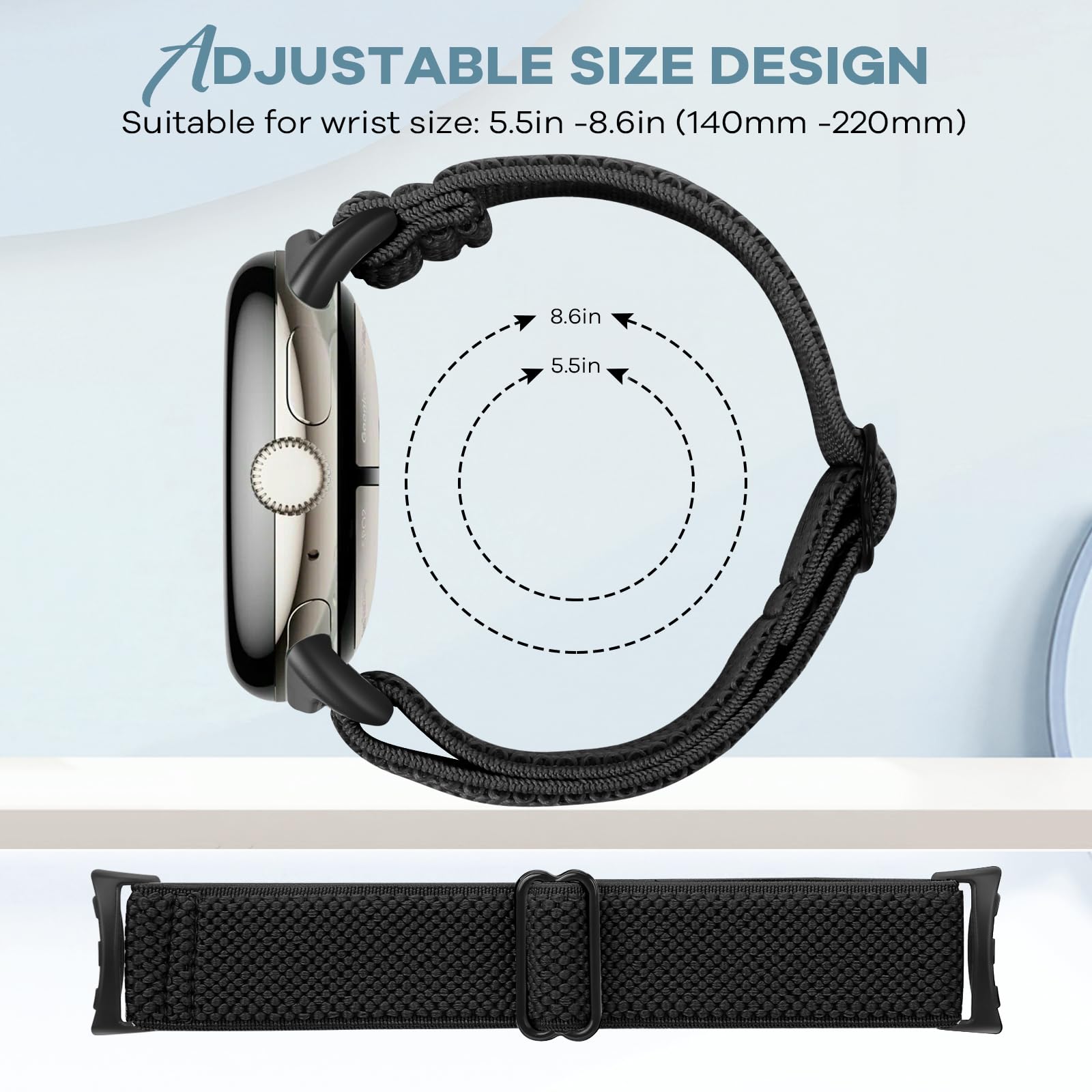 Elastic Watch Straps Compatible with Google Pixel Watch 4/3 41mm/Pixel Watch 2/1 Bands for Women Men, Adjustable Stretchy Sport Nylon Bands Replacement Wristbands 3 Pack — view 5