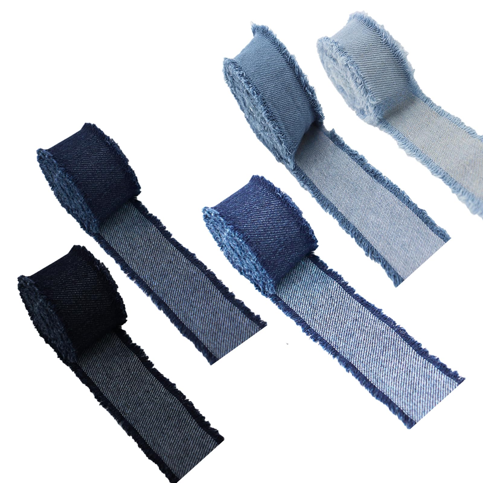 Photo 1 of 10 Rolls 20 Yards Denim Ribbon, Rustic Frayed Fringes Fabric Ribbon, Layering Jean Fabric Craft Strip for Gifts Wrapping, Bow DIY Making, Hair Clip, Sewing Accessories, Weddding Decor
