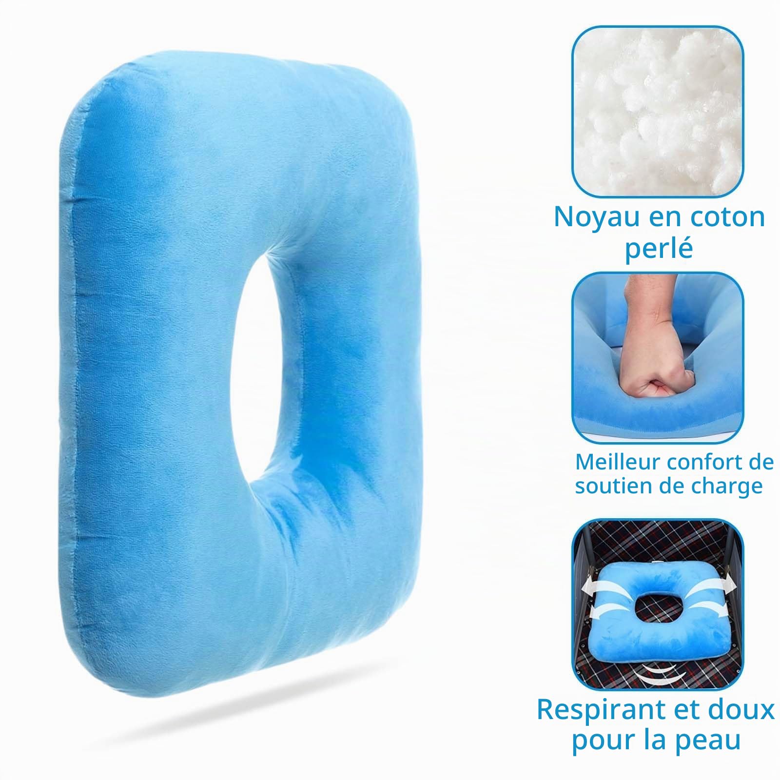 Coussin Ergonomique pour Coccyx,Coussin Anti-escarres,Coussin avec Trou Central,Coussin orthopédique pour Fauteuil Roulant,Coussin hémorroïde,Coussin orthopédique en Forme de Donut,Coussin Hemorroides