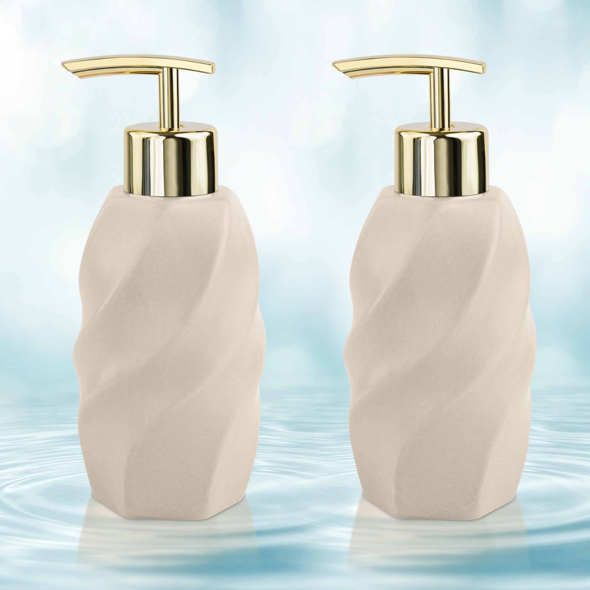 Ceramic Soap Dispenser for Wash Basin - Handwash Dispenser Bottle - Leak-Proof Design with Silver Glossy BPA-Free Pump, Modern, Beige, Pack of 2,SoapDispenser_ModernCombo_BeigeBeige-image-31