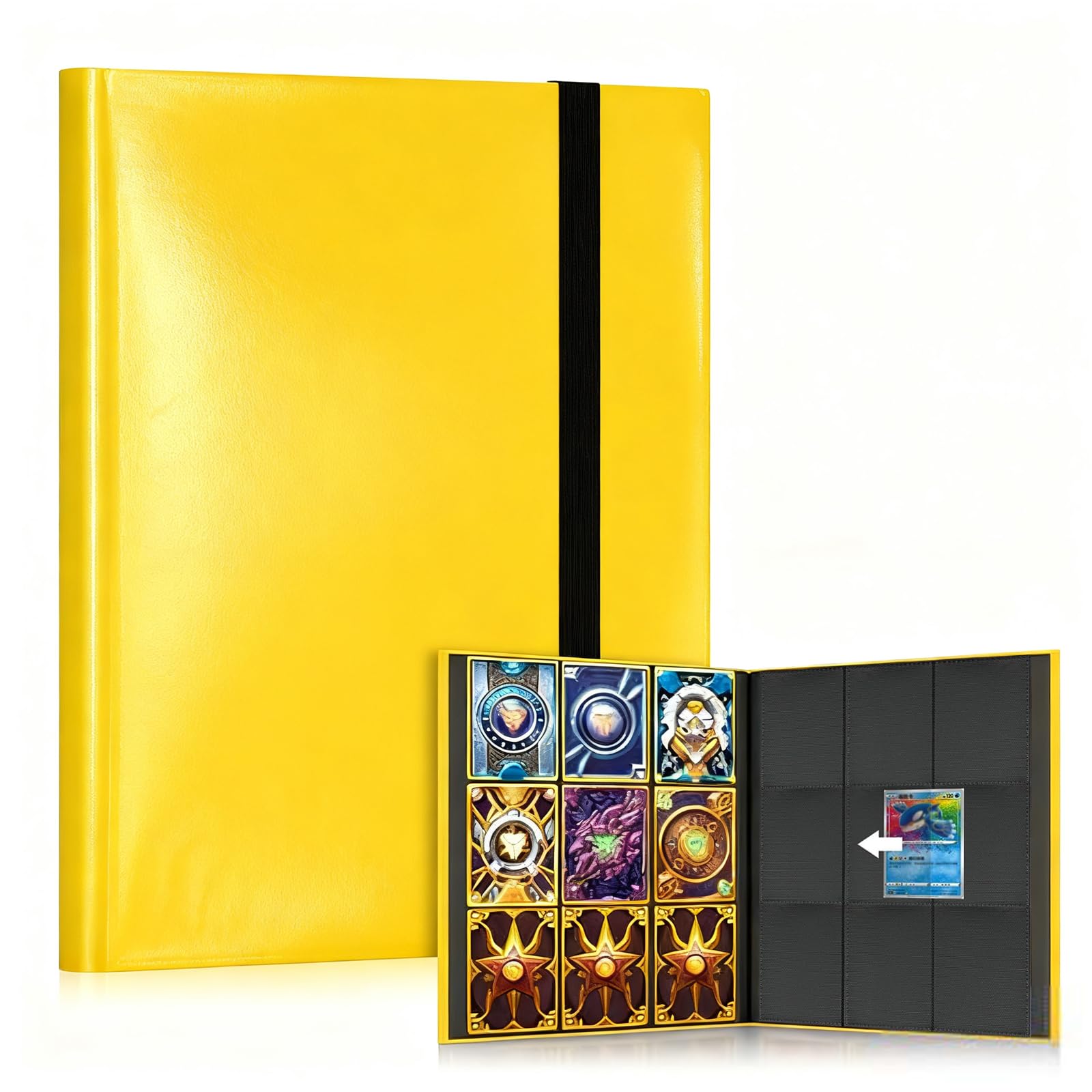 Nocecfi Yellow Trading Card Binder, 540 Pockets Card Binder For Pokemon Cards, Mtg, Baseball & Football Sports Cards - Easy-To-Use Card Collection Album (Yellow)