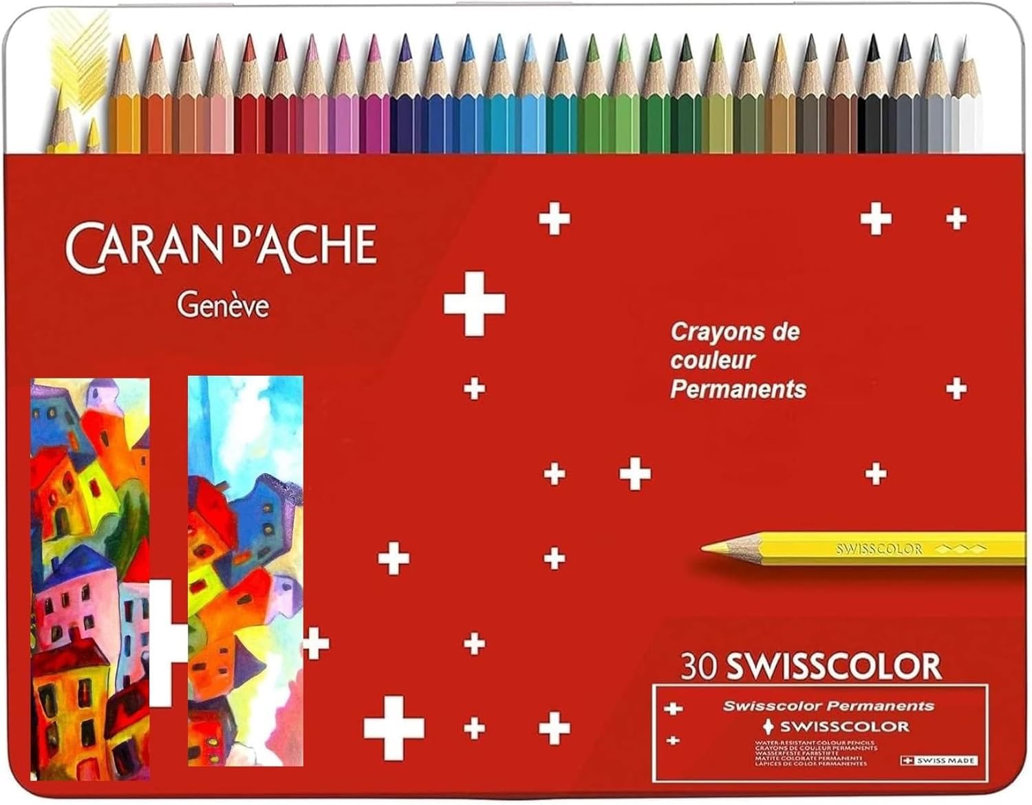 CARAN D ACHE 30 Permanent-Buntstifte und 2 Karten. Swisscolor Selection
