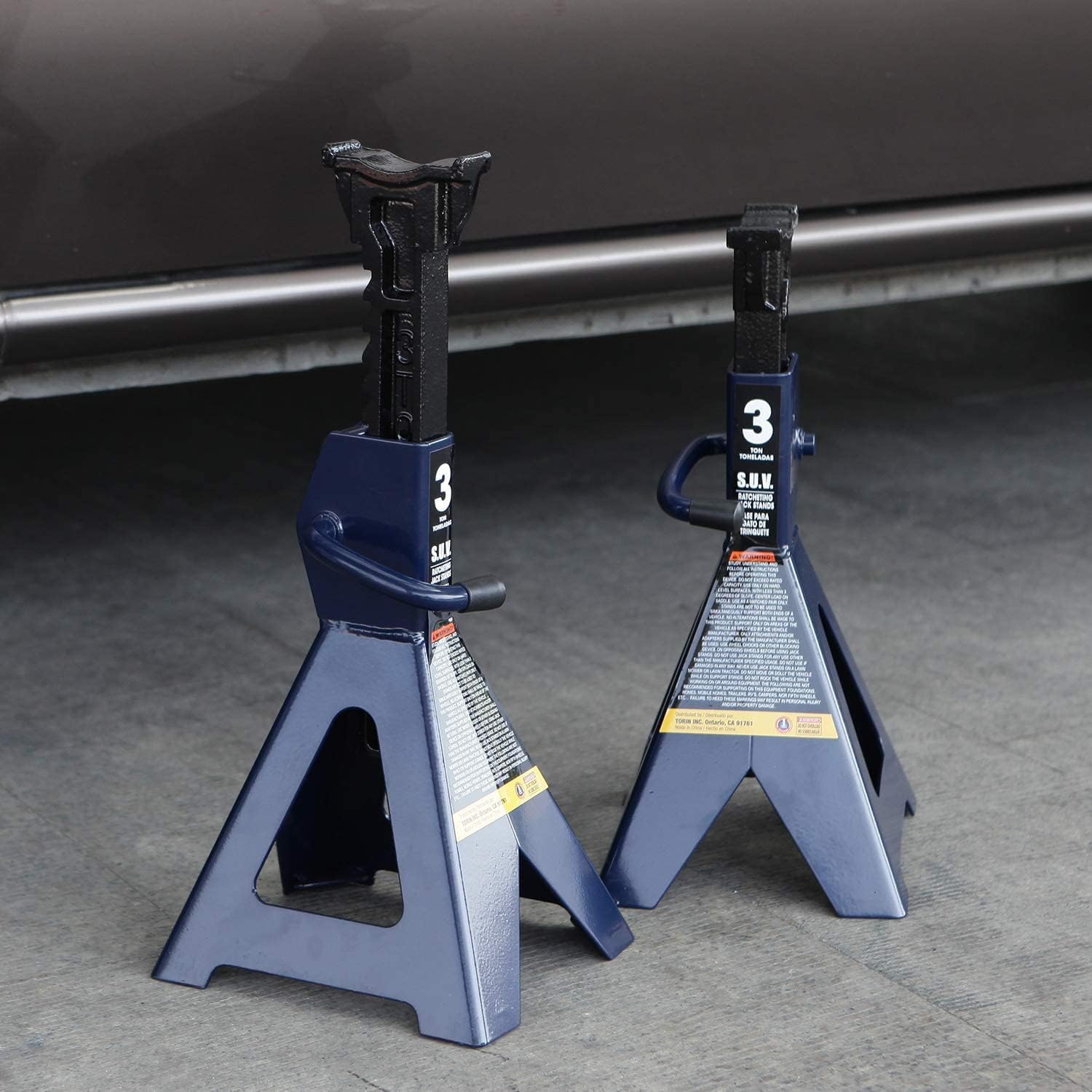 BIG RED 3 Ton (6,000 LB) Steel Jack Stands - 2 Pack, Extended Height 14" To 20.5", Black