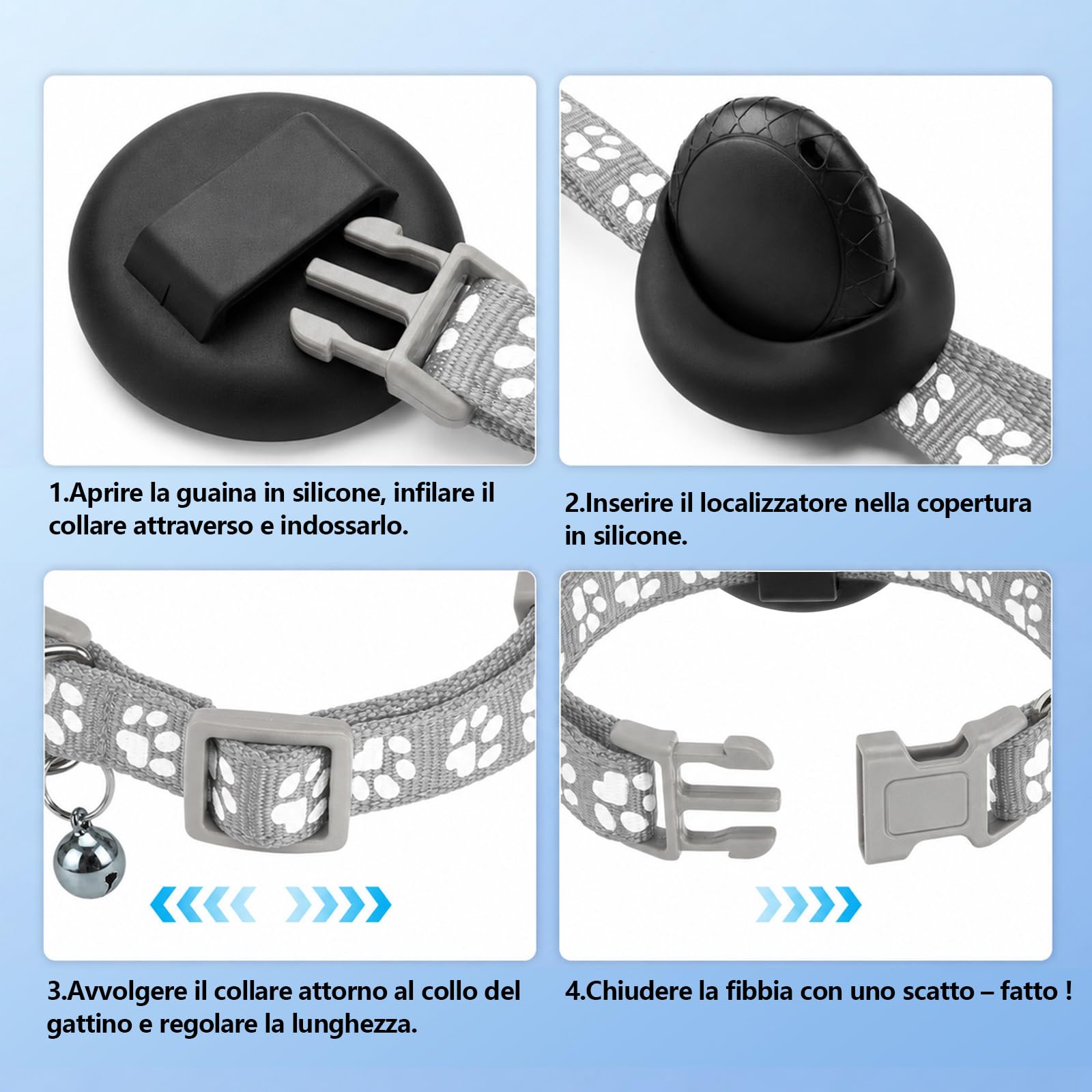GPS per Cani, Collare GPS Gatto con Tracciamento in Tempo Reale, Localizzatori GPS per Cani, Posizionamento Globale Compatibile con iOS e Android, Impermeabile IPX6, Nessun Abbonamento - Grigio