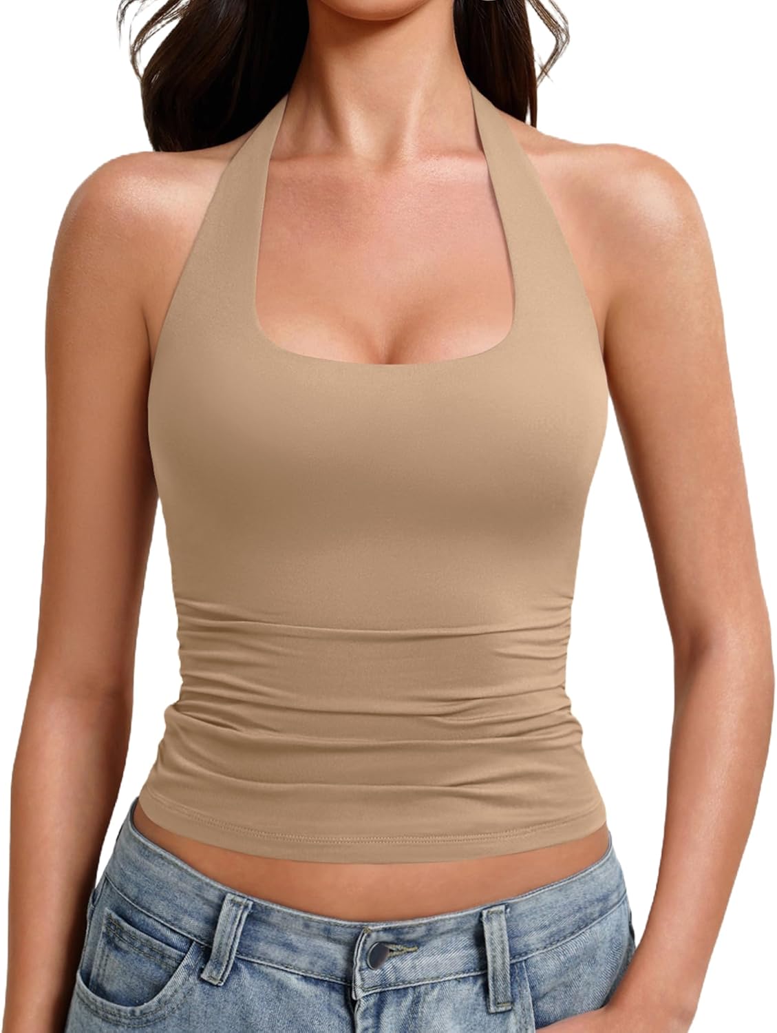 Avidlove Women Halter Tank Tops Sexy Backless Ruched Fitted Double Lined Going Out Top 2026 Summer