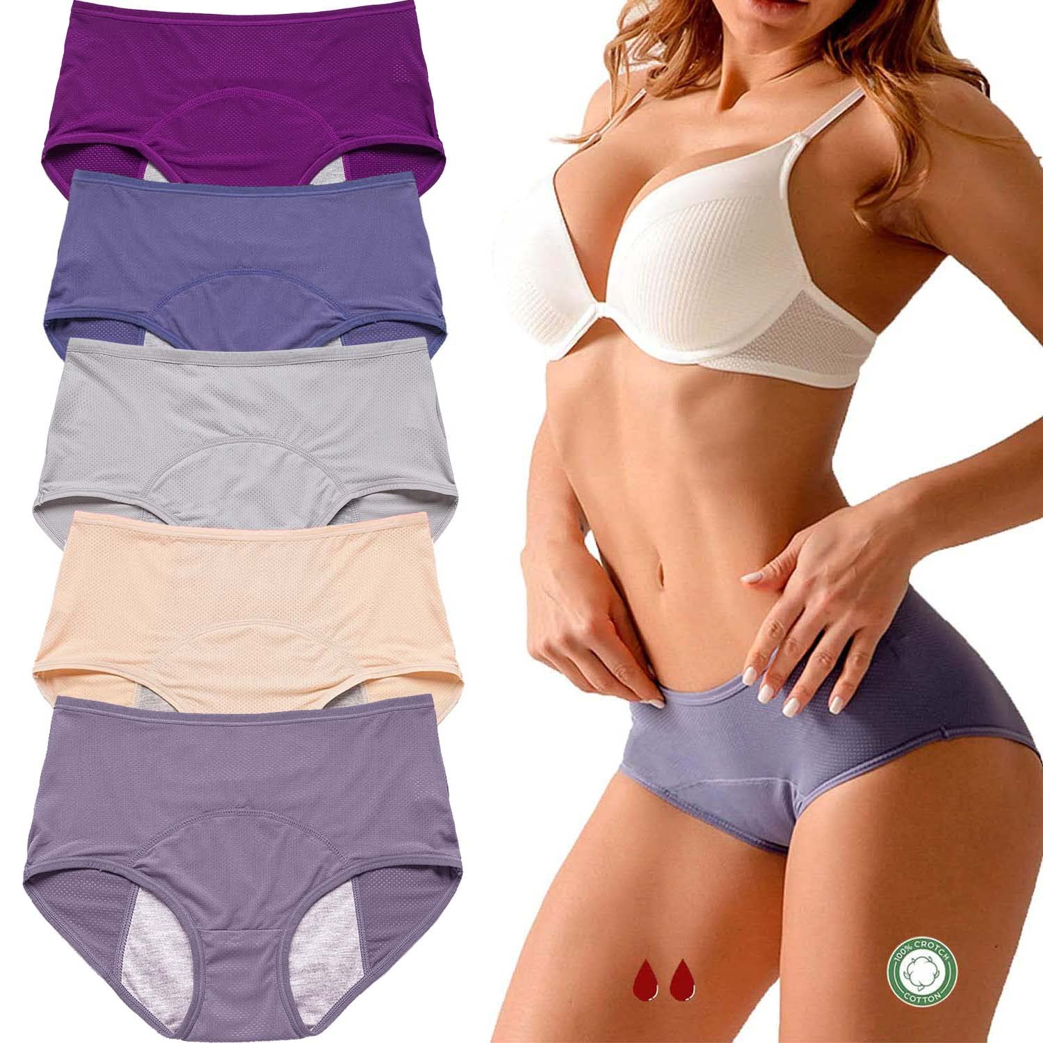 Everdries Leakproof Underwear for Women Incontinence 5PCS, High Waist Leak Proof Period Protective Panties, High Waist Leakproof Underwear, Menstrual Period Protective Panties (5XL,5Pcs-A)