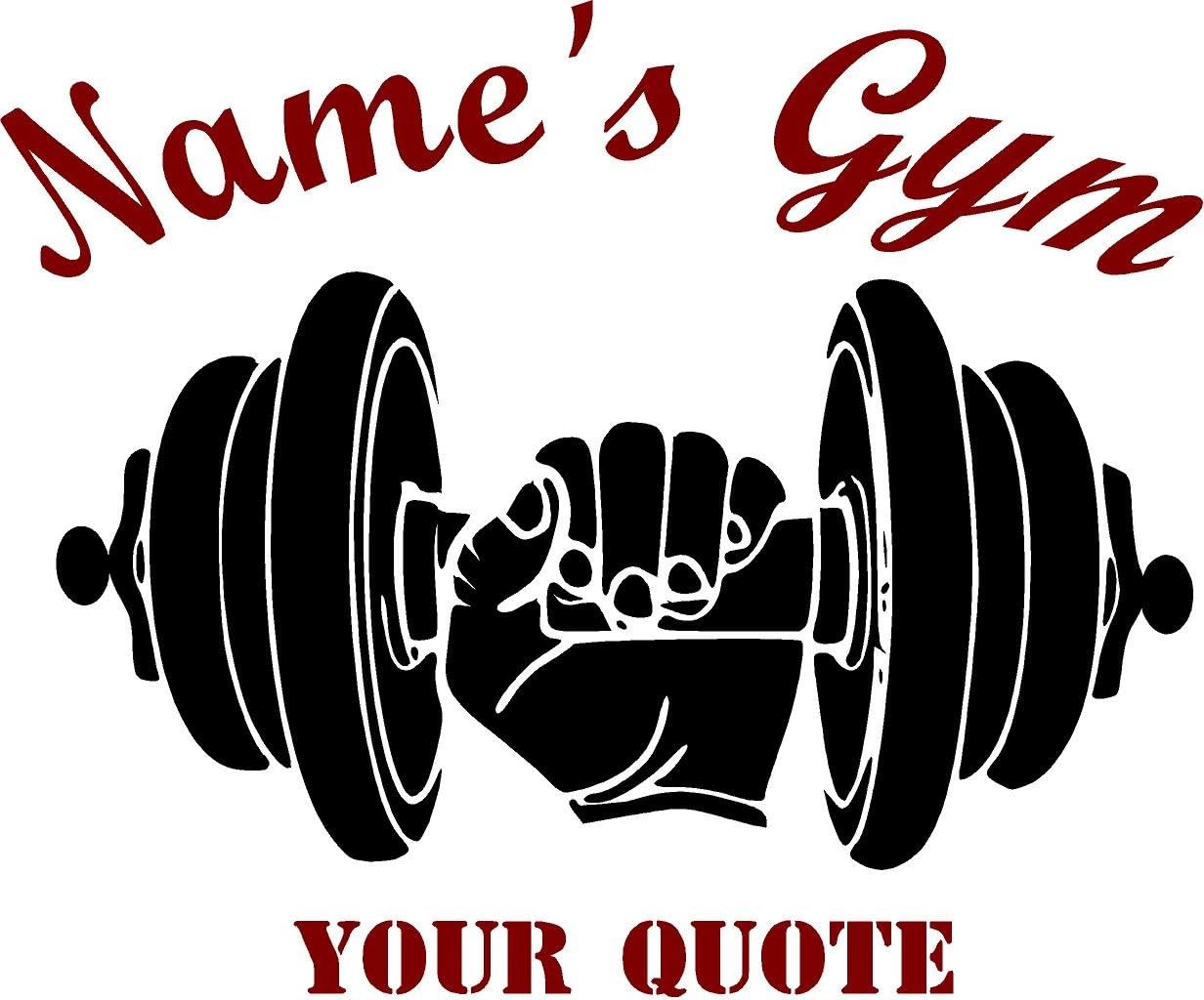 Customized Gym Decal w/Name & Quote- Vinyl Decal (22"x18", Dark Pink/White)