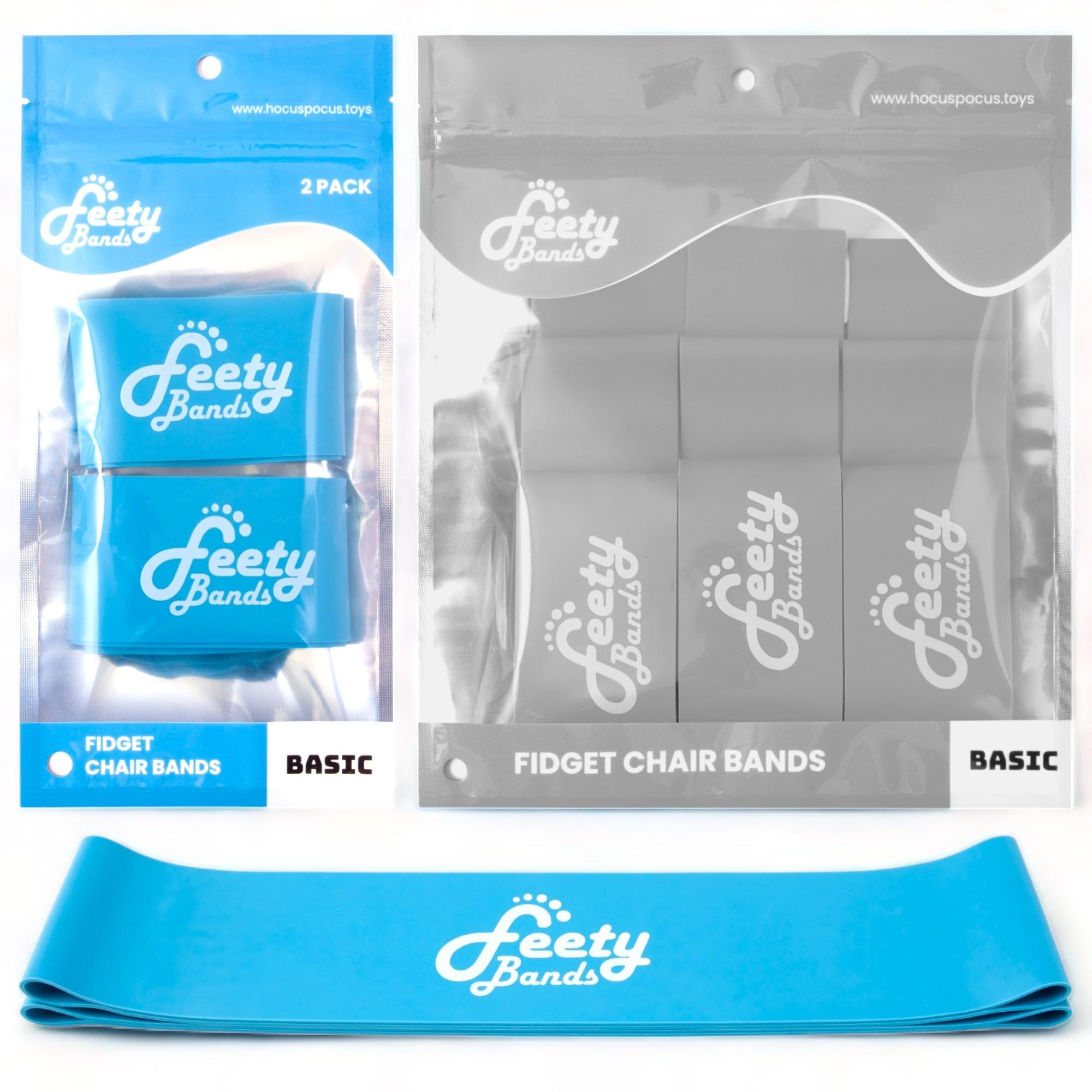 Feety Chair Bands for Kids with Fidgety Feet (2-Pack) - ADHD Fidget Bands for Chairs - Desk Bands for Students - Bouncy Chair Bands for Flexible Seating Classroom - Feety Bands Basic (Original Blue)