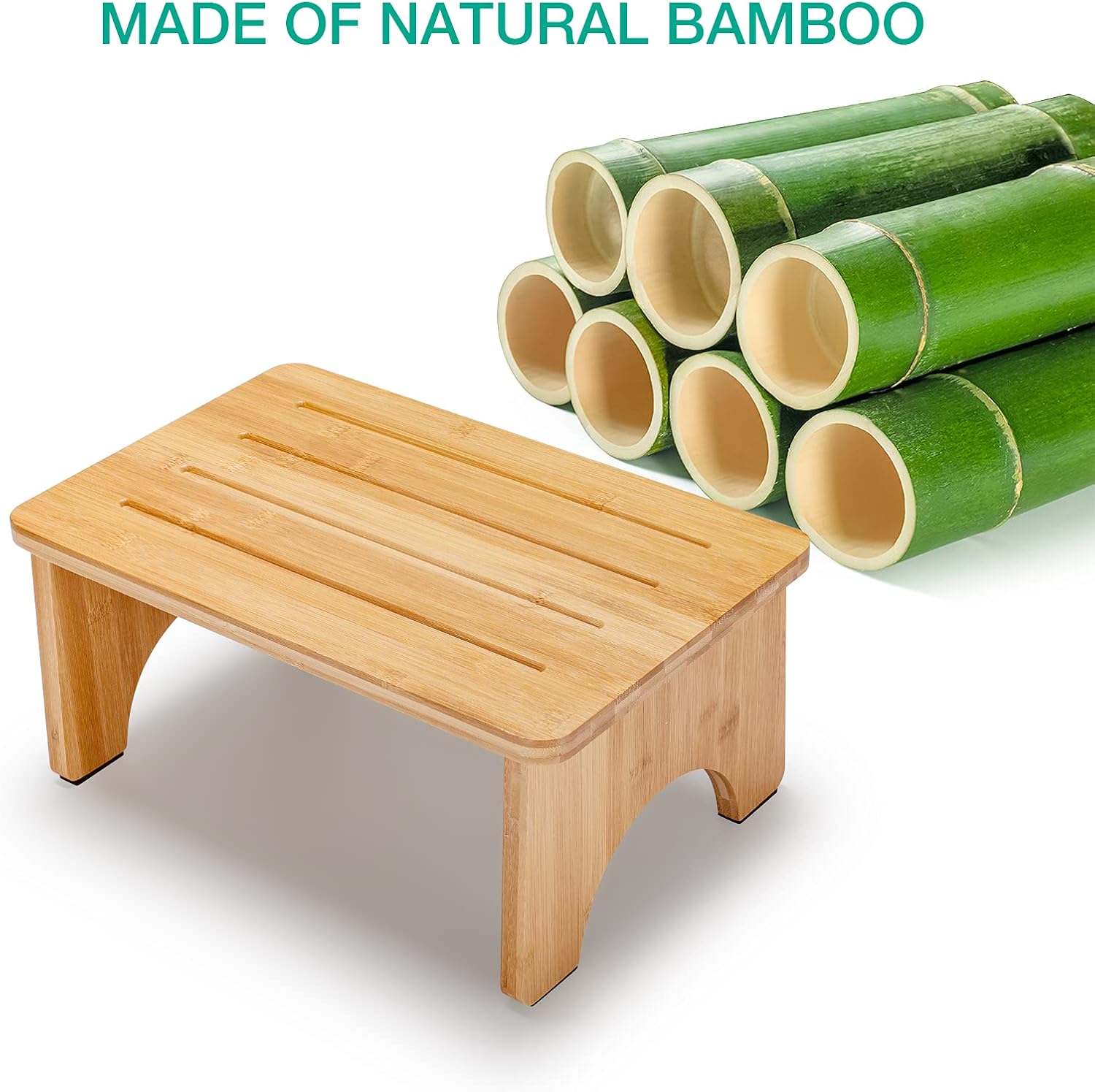 2 Pack P&BEXC Step Stool Bamboo Step Stool for Adults and Kids,Portable Bedside Step Stool with Solid Wood, Support up to 300lbs,Skid Proof Step Stool for High Bed/Kitchen/Bathroom (No Assembly)