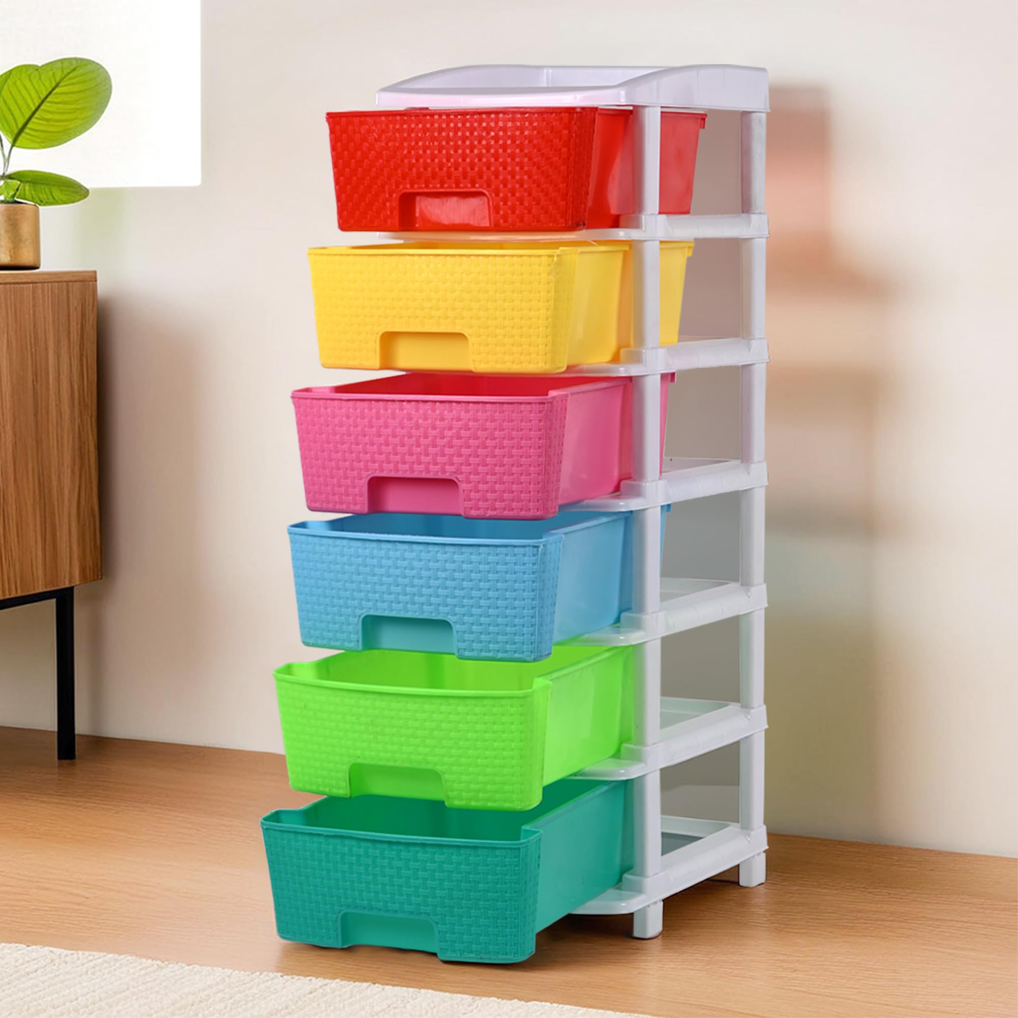 Kuber Industries 6-Tier Collapsible Multipurpose Plastic Drawers Storage Organizer | Durable Cabinets/Storage Rack for Kitchen | Kids Toy Box & Shelf for Home/Office | Multicolor-picture-28