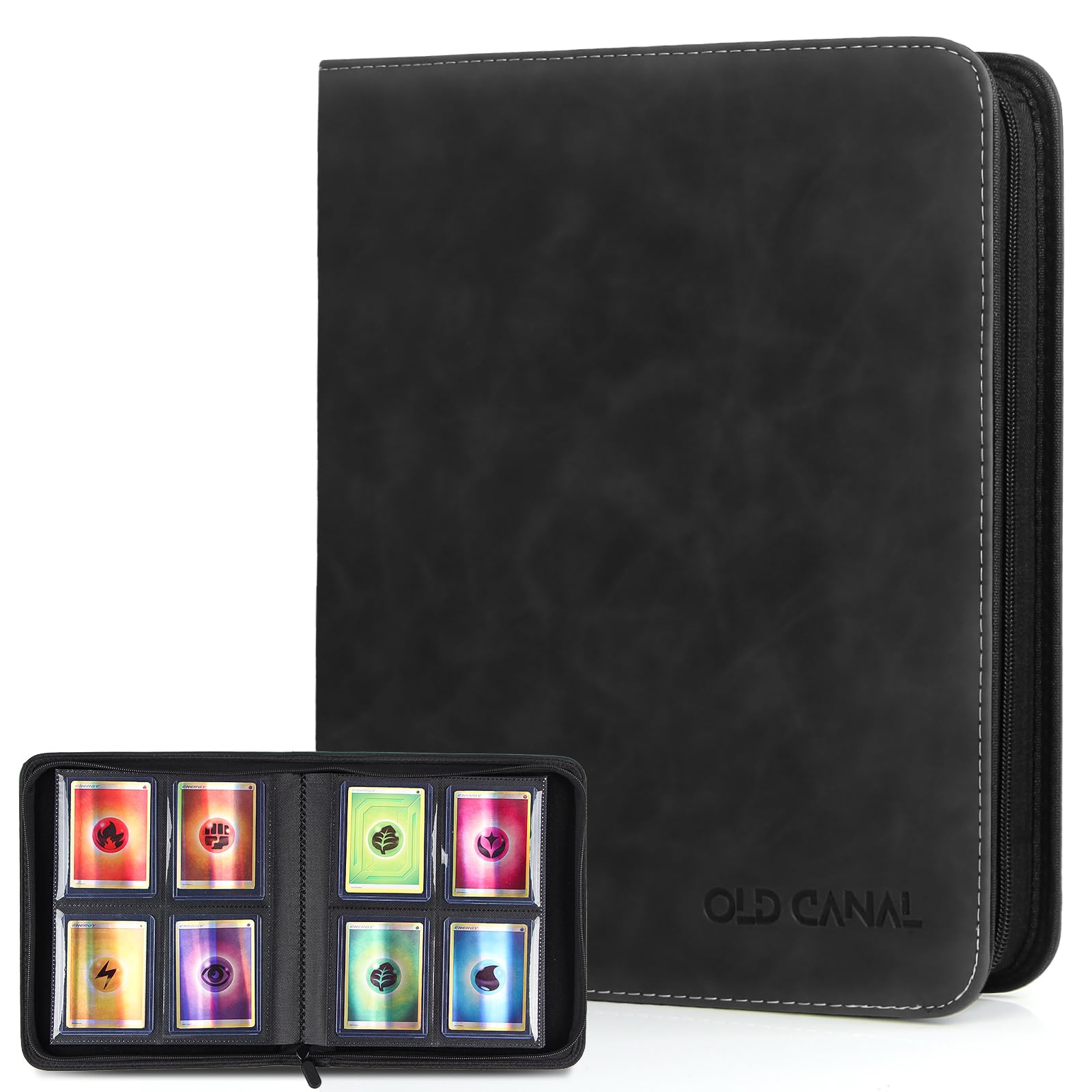 Classeur Top Loader, Classeur Carte de 4 Poches de 112 Top Loaders, Album de Top Loader avec Fermeture éclair de et Durable, Rangement Carte pour MTG, TCG, Noir (UNIQUEMENT POUR TOP LOADERS)