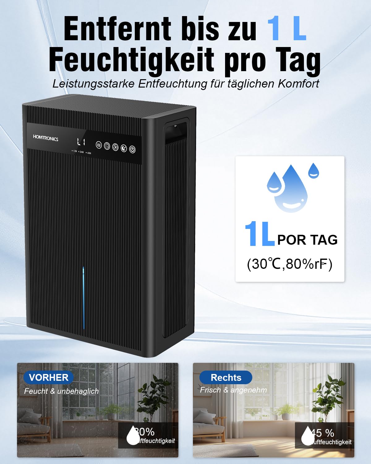 Luftentfeuchter Elektrisch 3000ML, 12-84 Stunden Timer