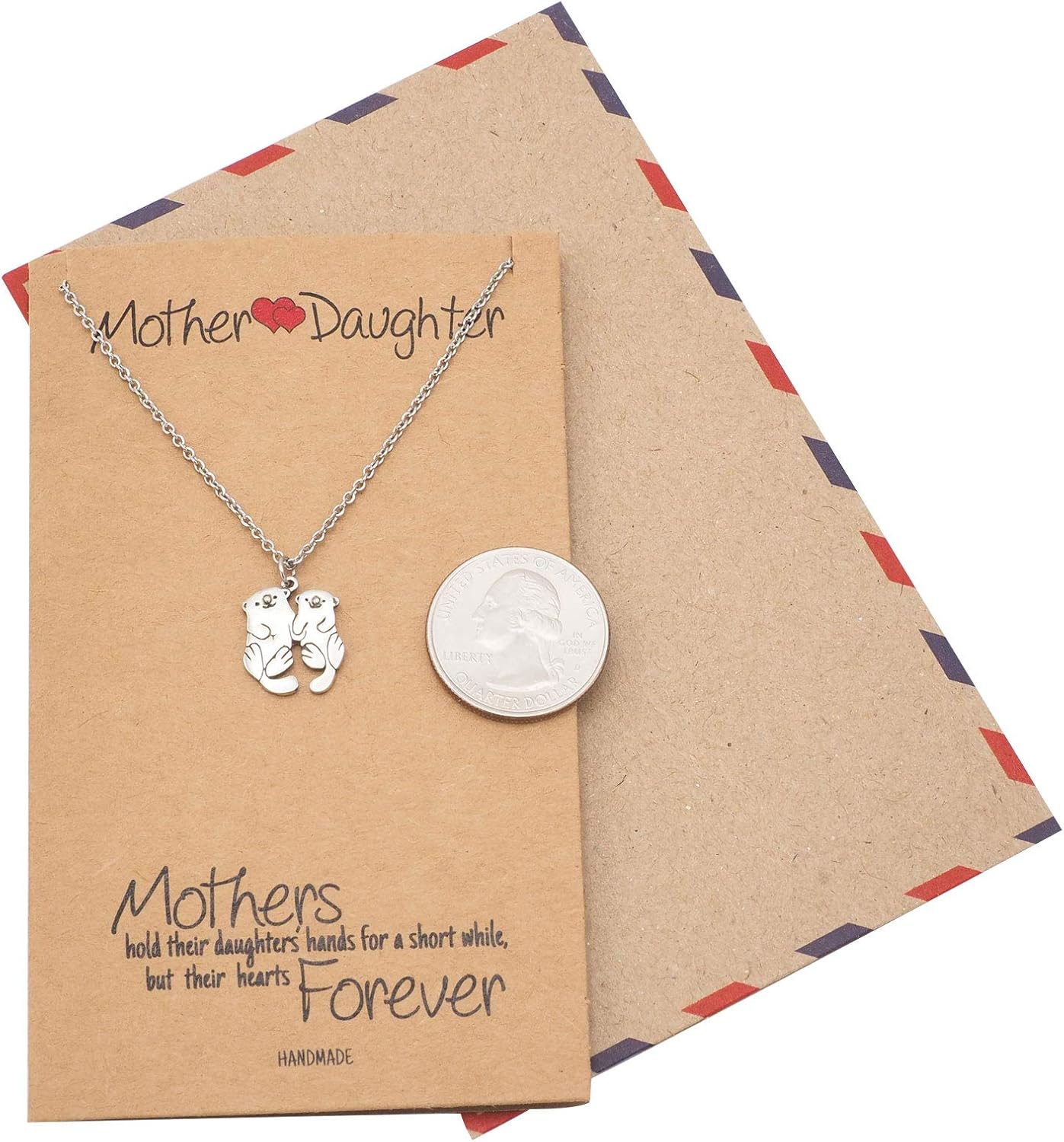 quan jewelry Mother and Daughter Otter Necklace, Gifts for Mom, Mother's Day, with Inspirational Quotes