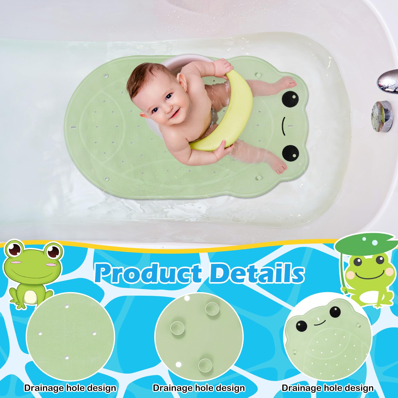 TranRantic Non Slip Bath Mat for Kids 75 x 45cm Frog-Shaped Bath Mat Non Slip Anti Mould - Image 3