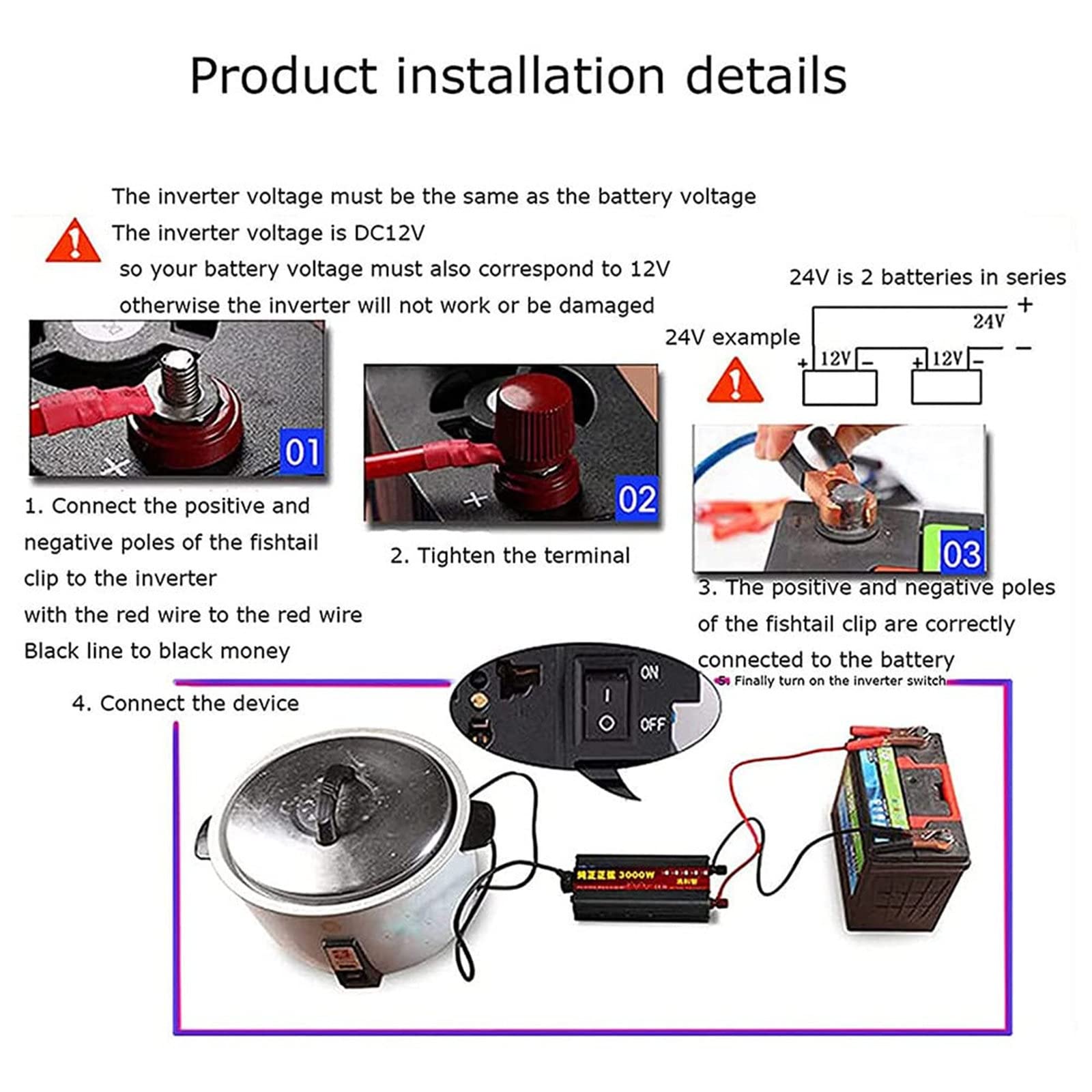 JINTAOMA Inverter di Alimentazione per Auto, Inverter a Onda sinusoidale Pura Convertitore automobilistico a Onda sinusoidale da DC 12V a AC 240V Alimentatore da Viaggio per Laptop,3000W-60Vto110V