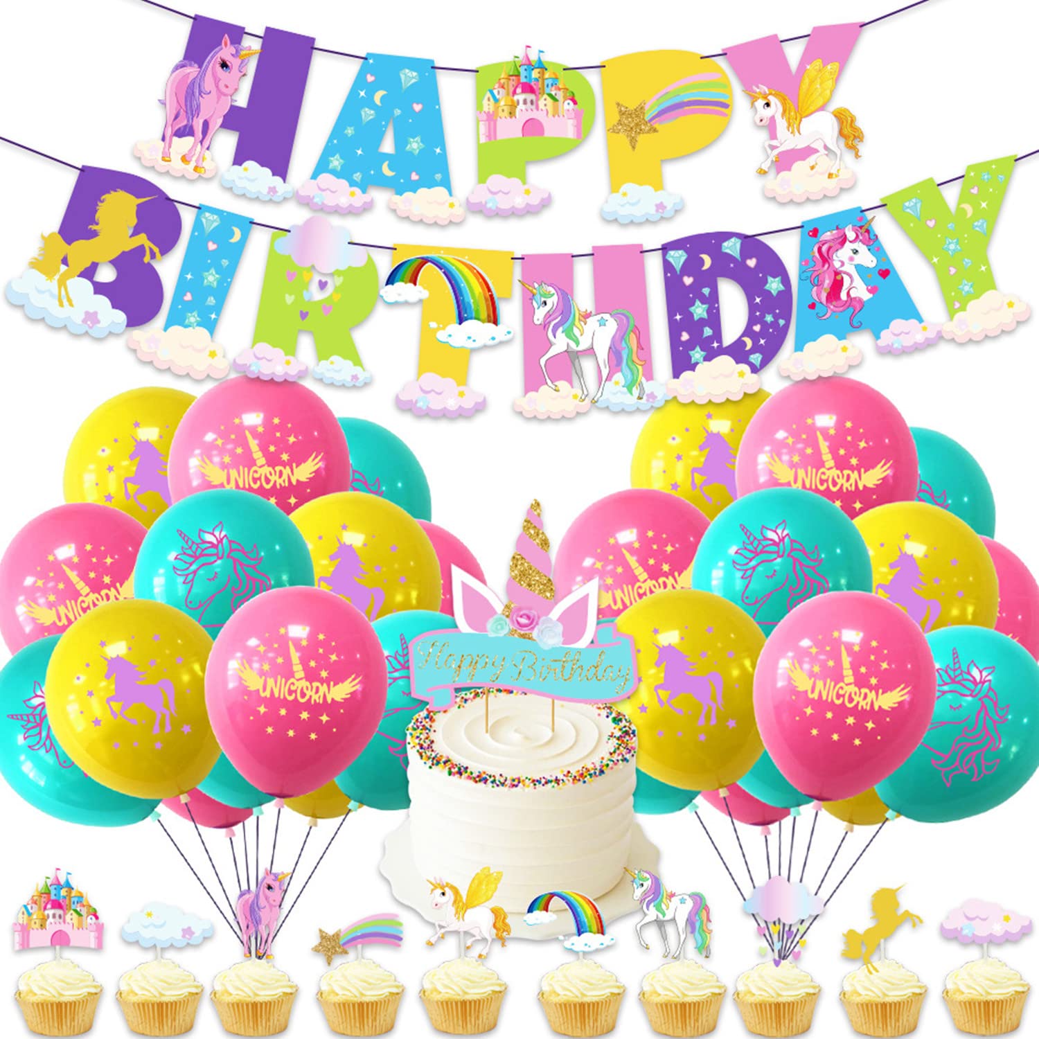Unicorn Birthday Decorations for Girls, Unicorn Party Supplies Unicorn Birthday Party Balloons Decorations Set for Unicorn Theme Party