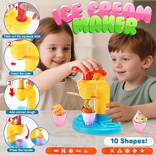 Miniatura 2 de Juego de 4 en 1 de plastilina de colores para cocina, máquina de creación de helado, fideos, hamburguesas y pastel, juguetes de modelado