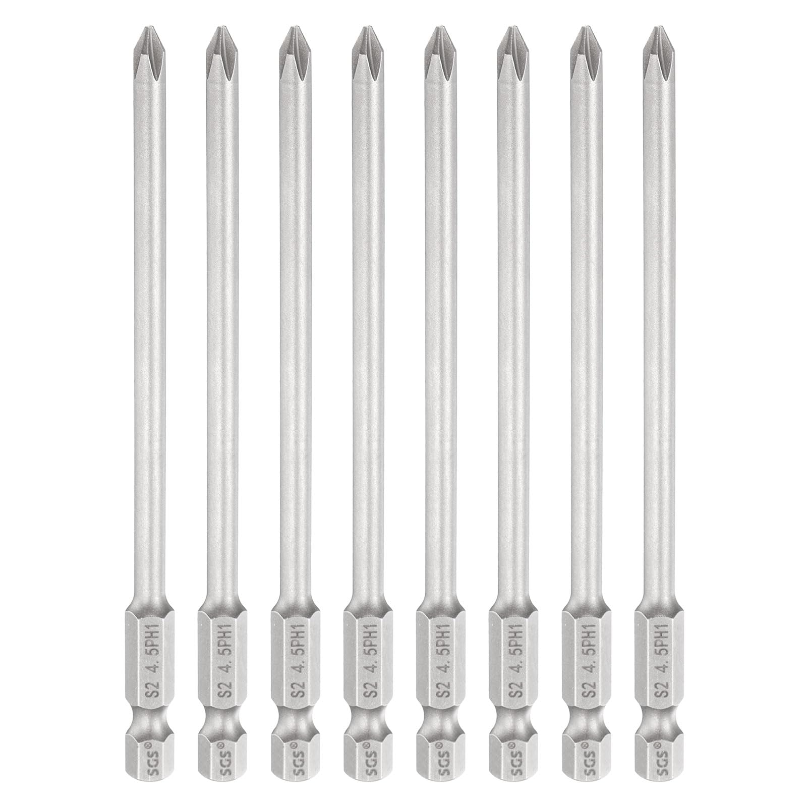 sourcing map 8pcs #1 Phillips Screwdriver Bit PH1 1/4" Hex Shank 4.3" (110mm) Long 4.5mm Rod Magnetic Cross Head Drill Bits S2 Steel Industrial Screw Driver Bit for Electric Power Tools, Gray
