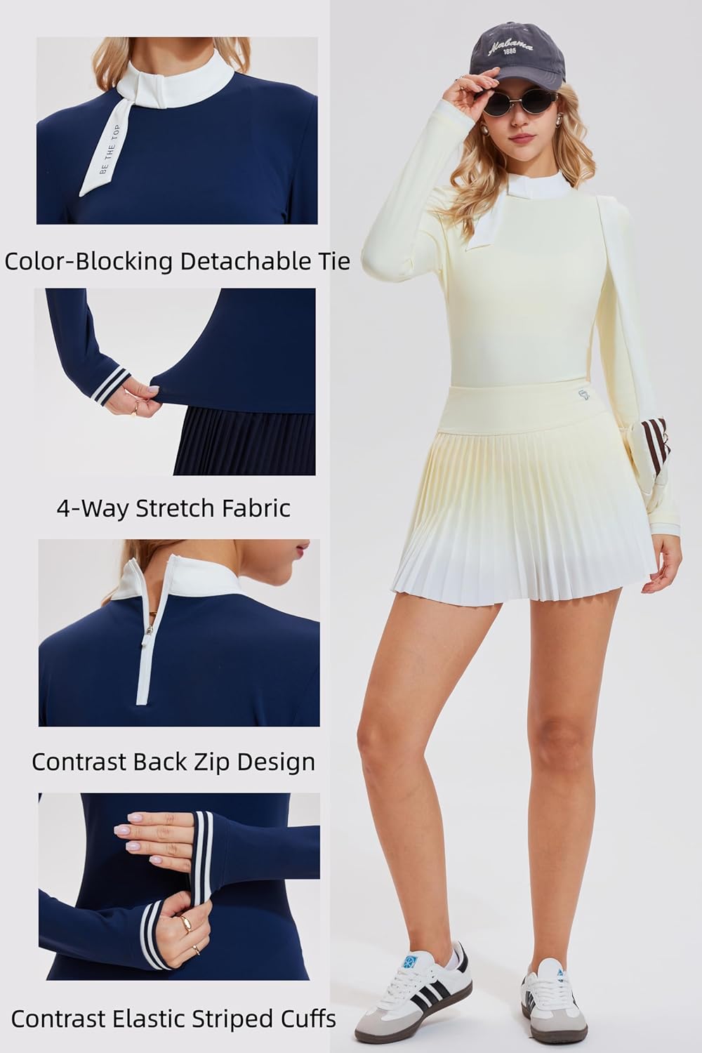 AFZ Two Pieces Tennis Skirt Set for Women Long Sleeve Zip Back Top & High Waisted Pleated Skirt Outfits for Golf,Pickleball - Image 2