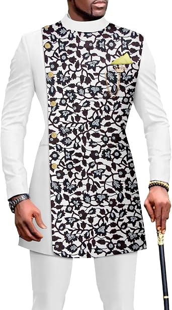 African Suits for Men Single Breasted Printed Blazer and Pants 2 Piece Set Dashiki Outfits Ankara Attire