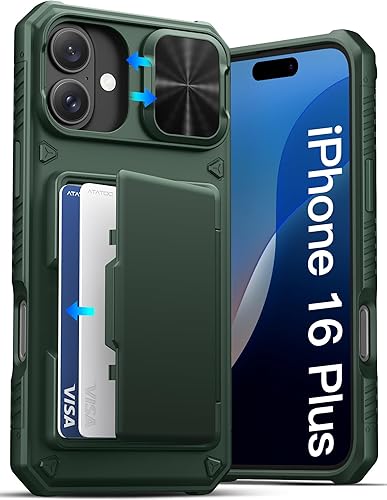 Miniatura 42 de ATATOO Funda para iPhone 16 con tarjetero (almacena 3-5 tarjetas) [bloqueo RFID] y funda para cámara deslizante, protección de grado militar, funda