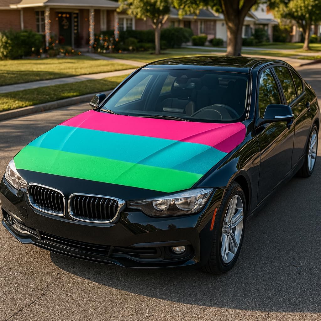 [Hood's Flags] LGBTQIA+ PolySexual Flag Car Hood Cover 63"x47" (120x160cm) - Universal Fit for Trucks, Car, SUV, or Van. Polyester Spandex Material, Weather-Resistant with Secure Fasteners. Pride Month