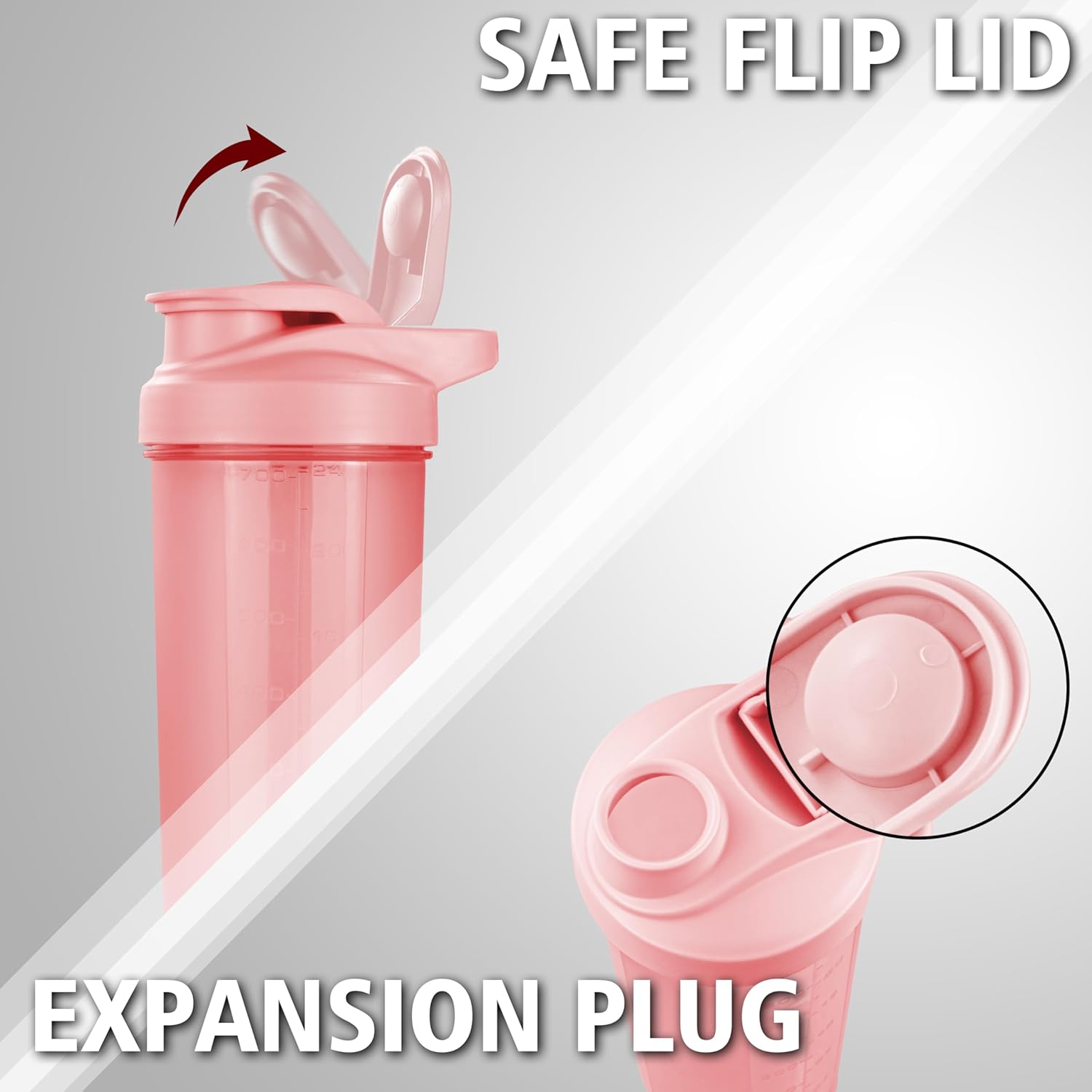 ShakerZoo-6 Pack-Protein Shaker Bottles for Protein Mixes, Shaker Cups for Protein Shakes, 3 pcs 24 ounce and 3 pcs 20 ounce (Pink) - Image 5