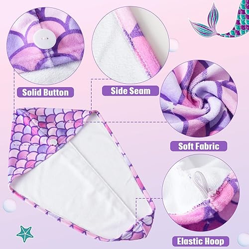 Miniatura 4 de WAWSAM Paquete de 2 toallas de secado de pelo para niños, toallas de pelo húmedo de unicornio de secado rápido (verde + sirena morada)
