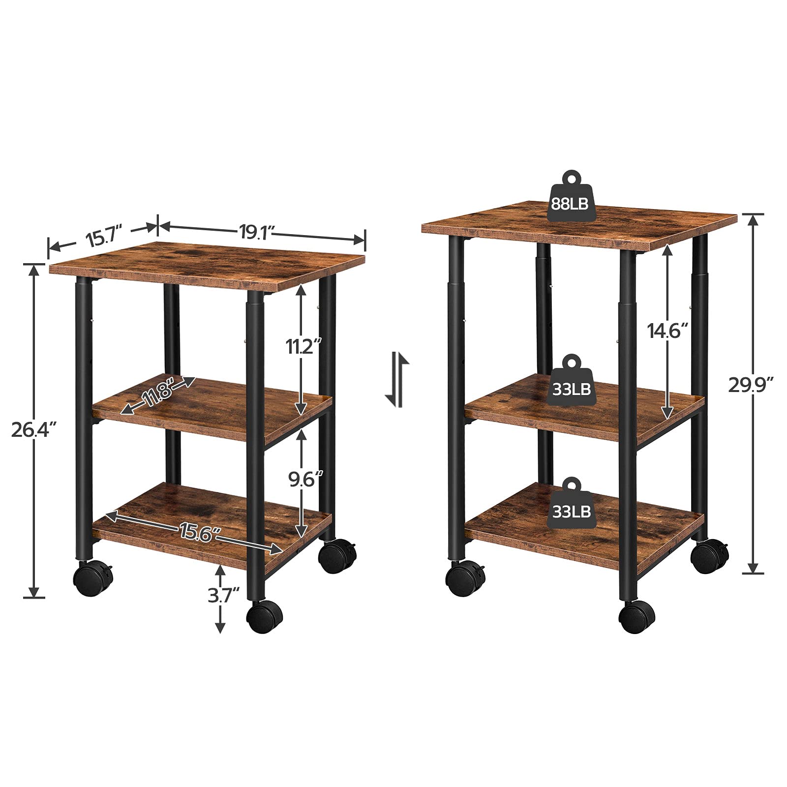 HOOBRO Printer Stand, 3Tier Printer Table, Rolling Cart Under Desk