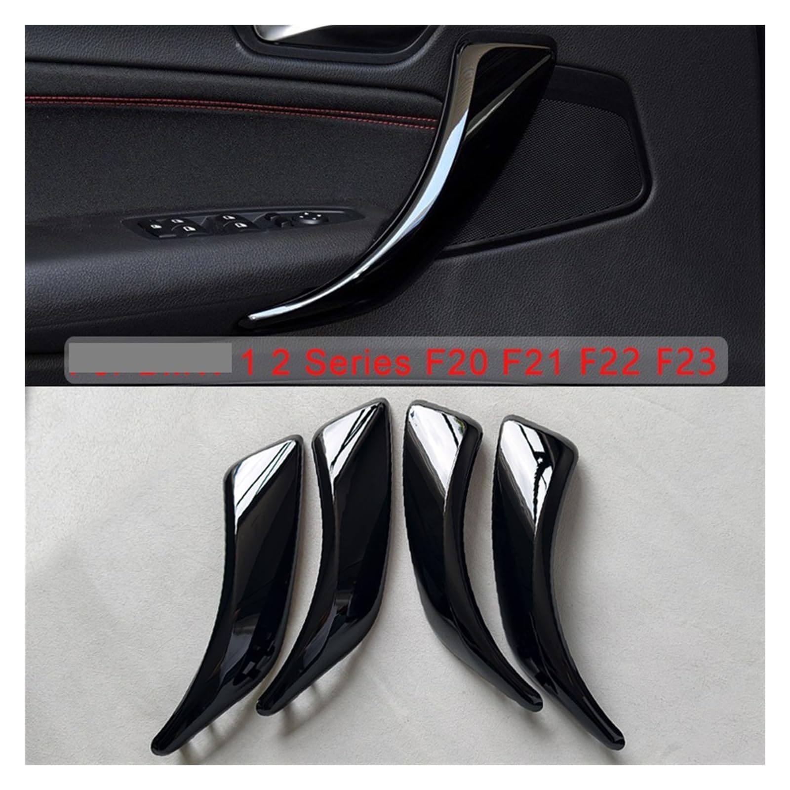 Türgriff Innen Für BMW 1 2 Serie F20 F21 F22 F23 2012-2016 Ersatz Türgriffverkleidung Glanzschwarze Faser Auto-Innenverkleidungsabdeckung(2PCS Set-Black)