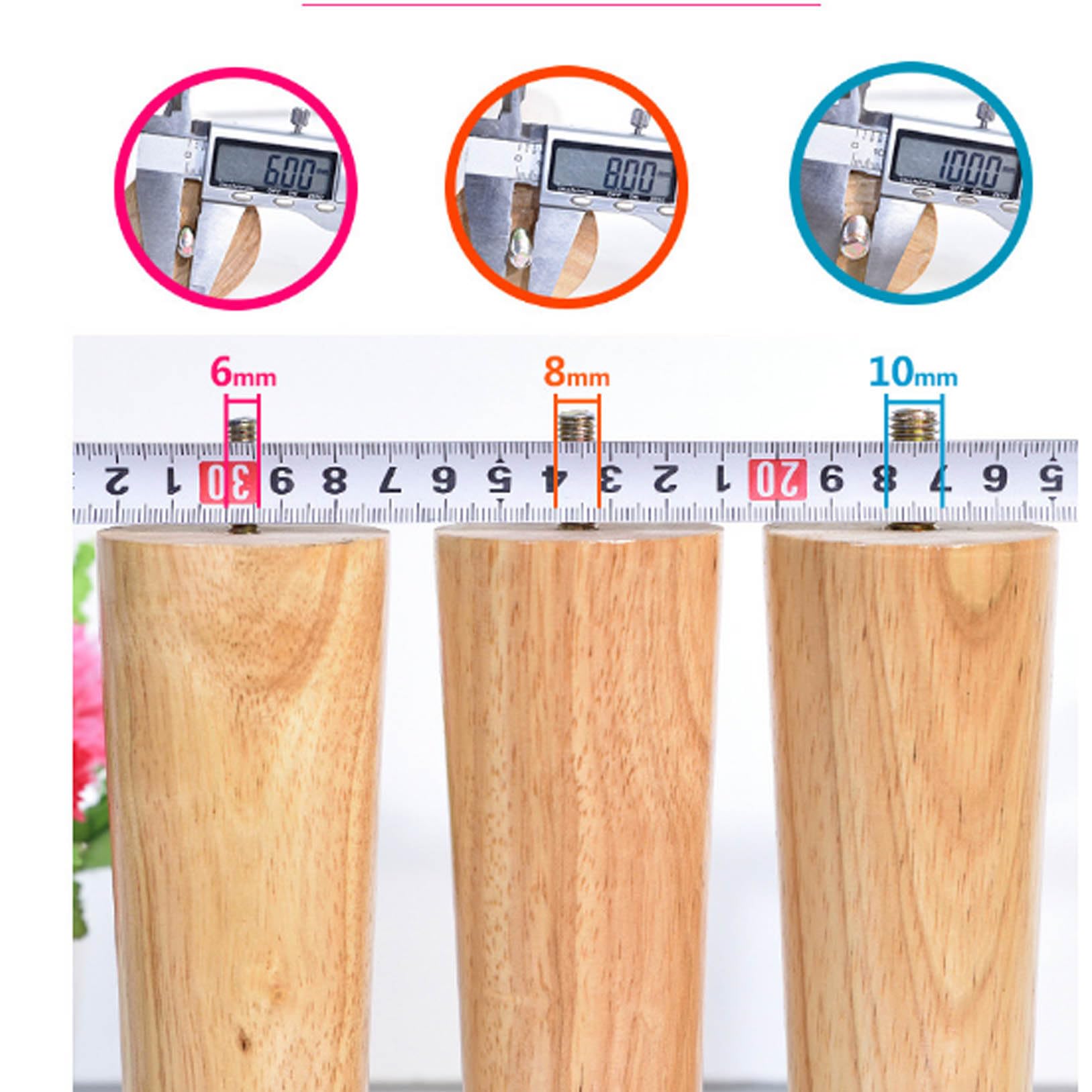 Paquete de 4 patas de sofá de madera cónicas M8 negras – 25 cm de altura de repuesto para piel, cama Slish y patas de TV, diseño moderno, mejora la decoración de tu hogar