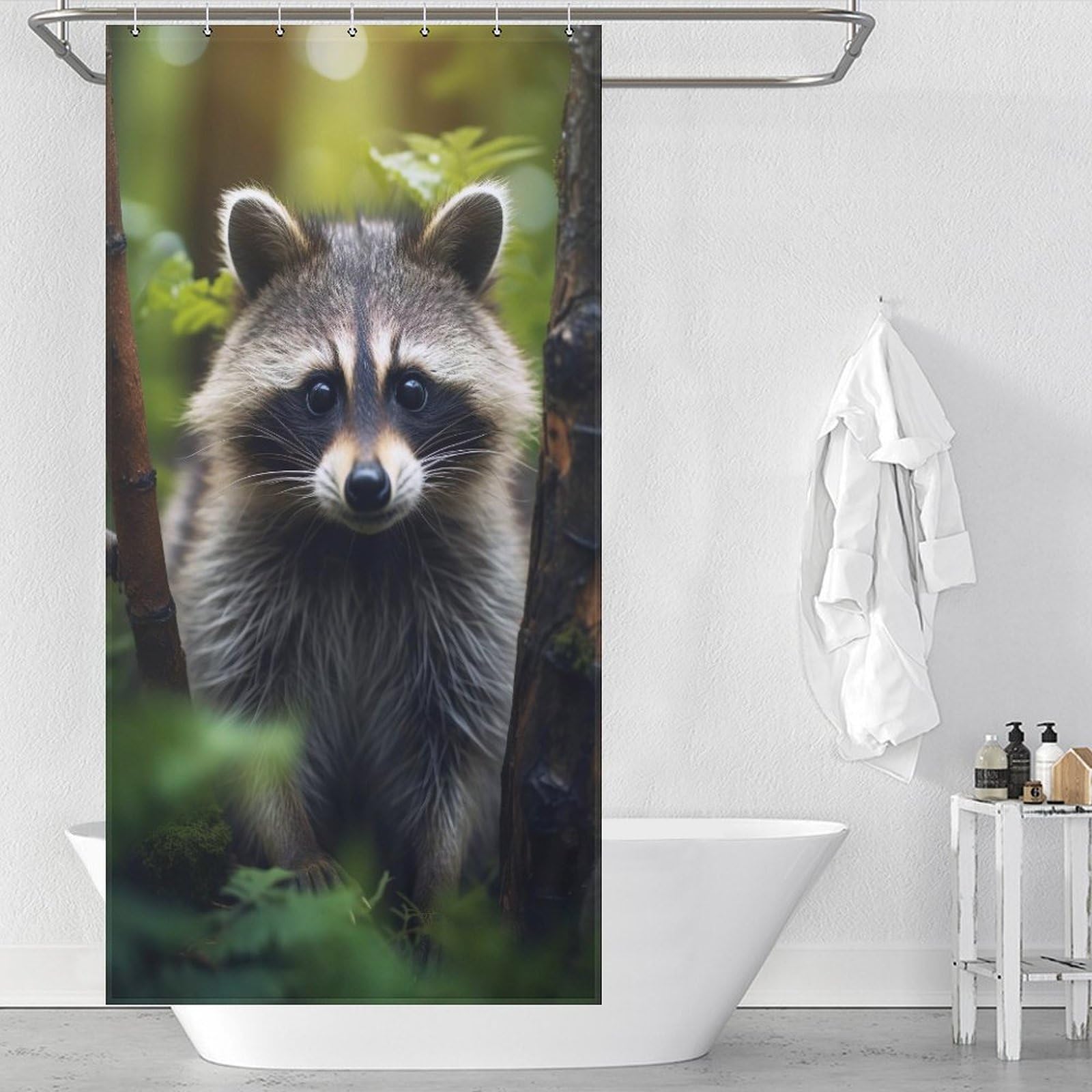 Rideau de douche raton laveur imperméable et lavable avec fixations incluses