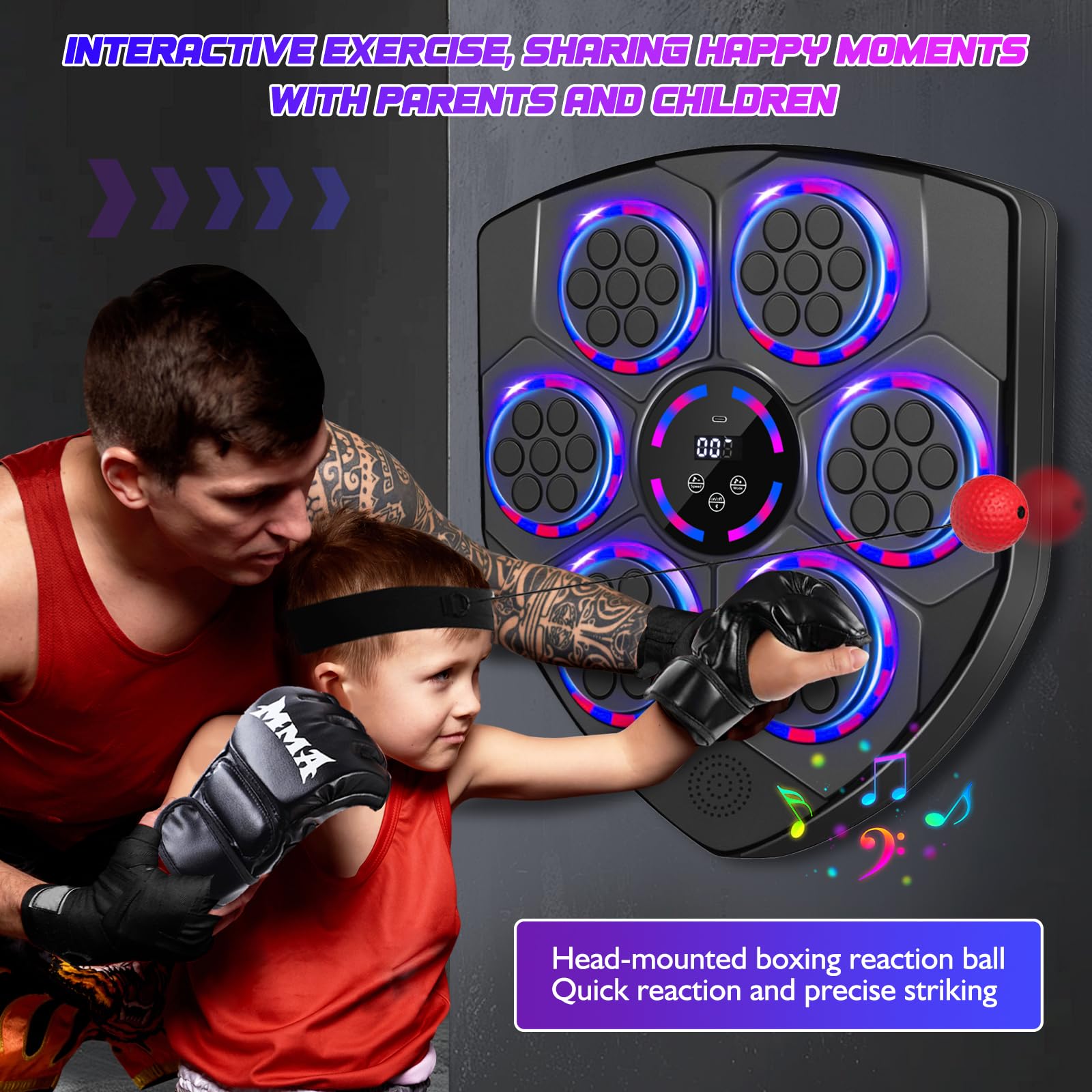 Joellfuner Music Boxing Machine, LED Macchina da Boxe Musicale, Supporto Bluetooth, Conteggio Intelligente, 9 modalità, Boxe Musicale da Parete per l'Allenamento Amatoriale Domestico