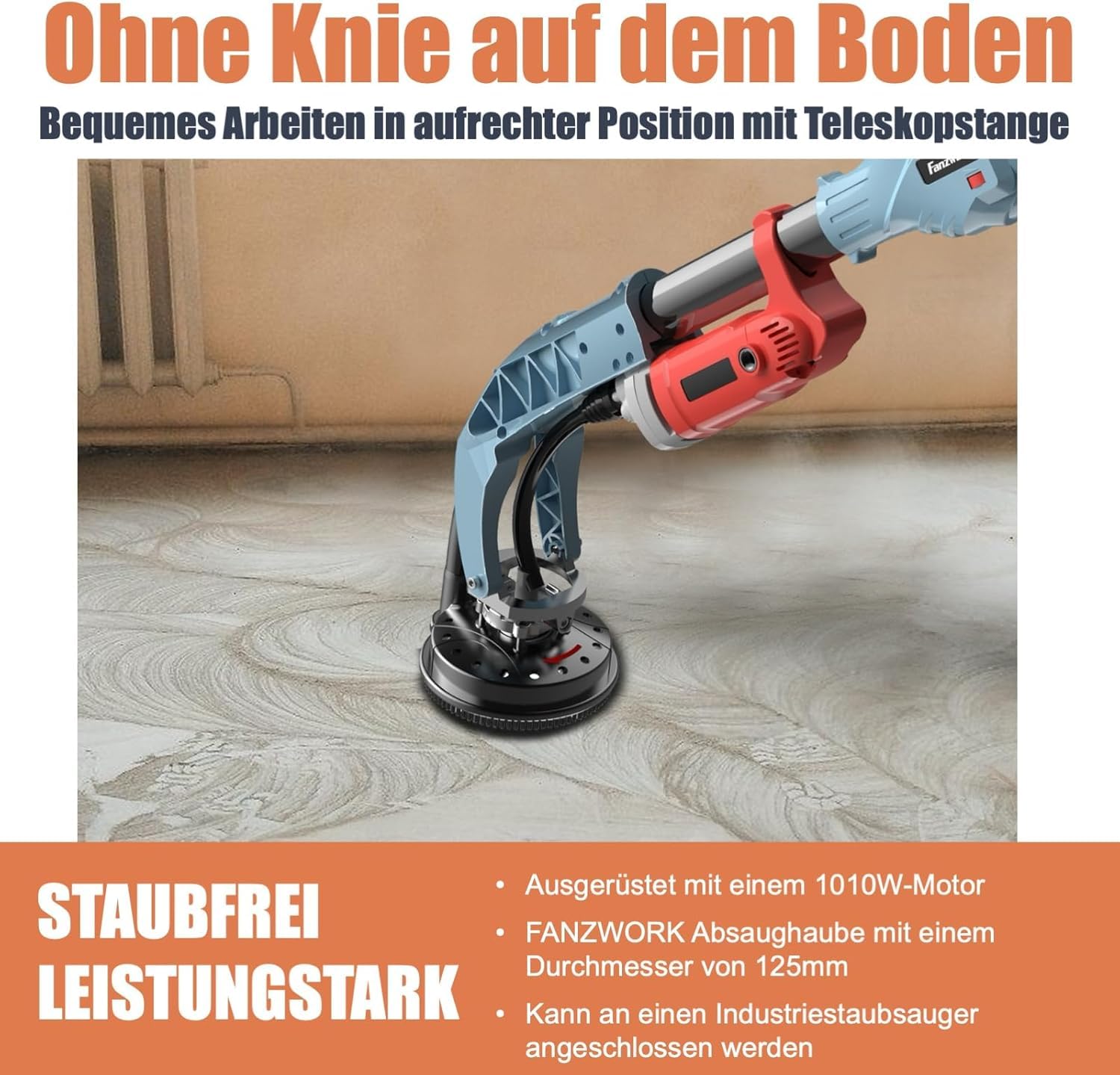 FANZWORK Betonschleifer mit Teleskopstange bis 1,20 m (1010W)
