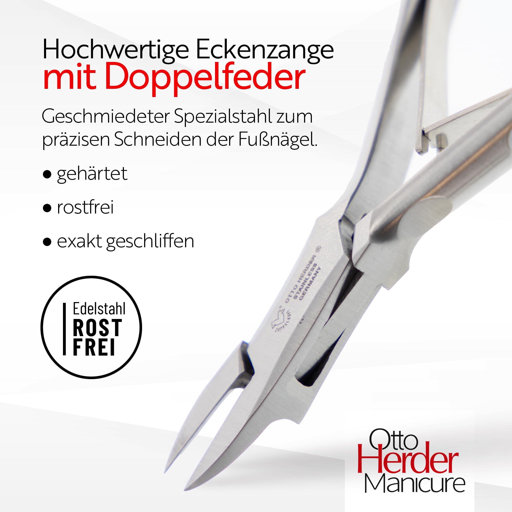 Otto Herder - Pinza per unghie dei piedi, 13 cm, in acciaio inox, con molla e punta particolarmente fine