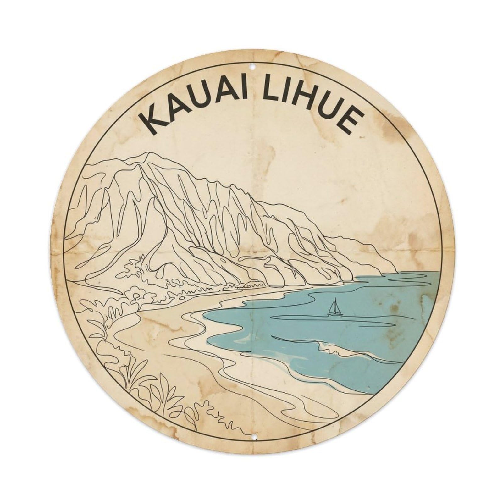 Kauai Lihue Volcanic Island Minimalist Travel Metal Tin Sign