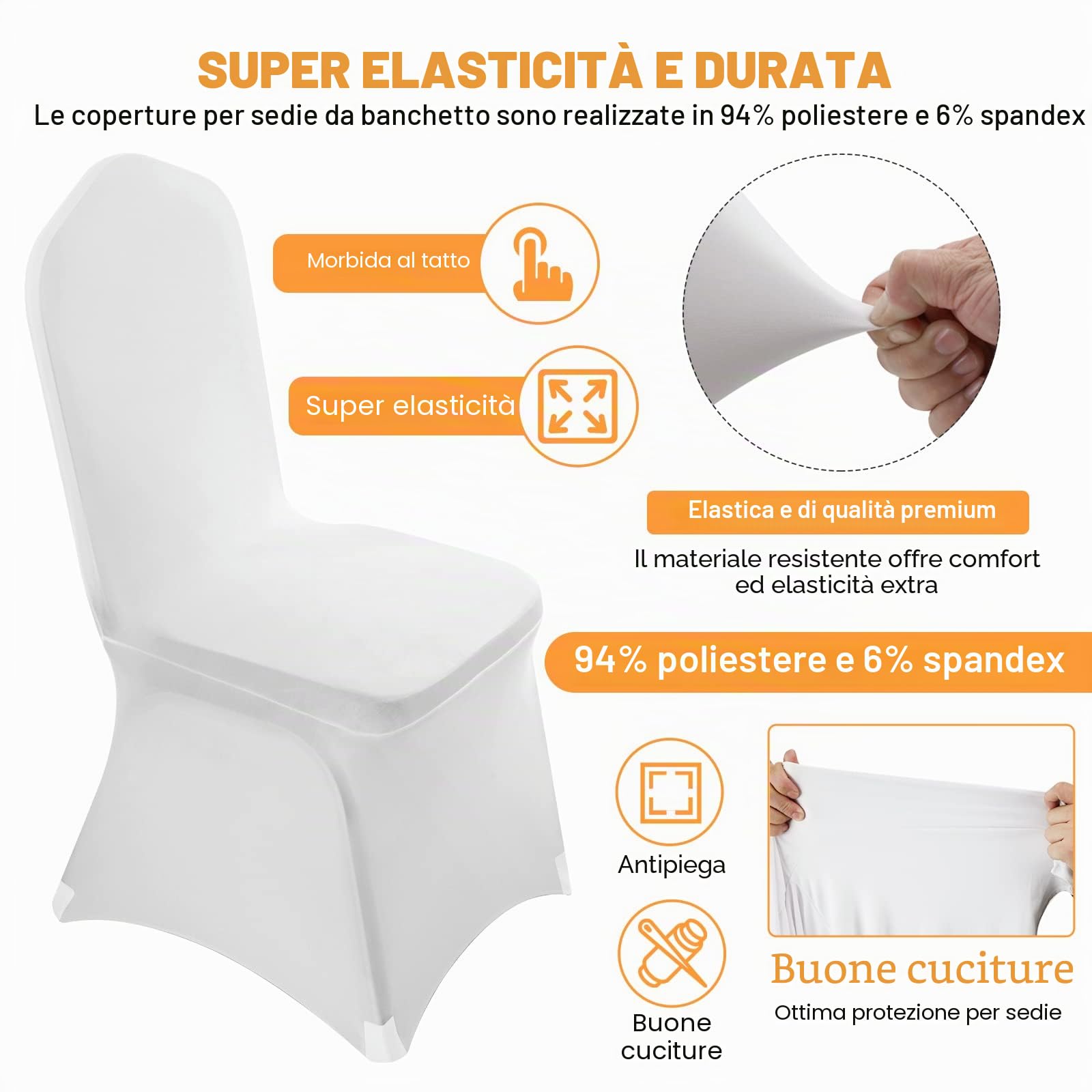 VELPAX 100 Pezzi Coprisedia Spandex Elastico, Elasticizzato Copertura della Sedia Decorazione per Matrimoni, Feste, Pasti e Banchetti