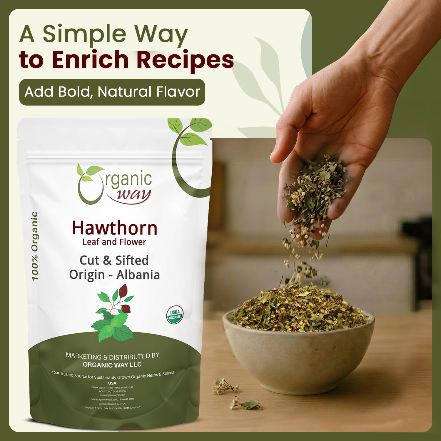 Organic Way Hawthorn Leaf and Flower Cut & Sifted - Herbal Tea - (16 Oz) — Amazon image 2