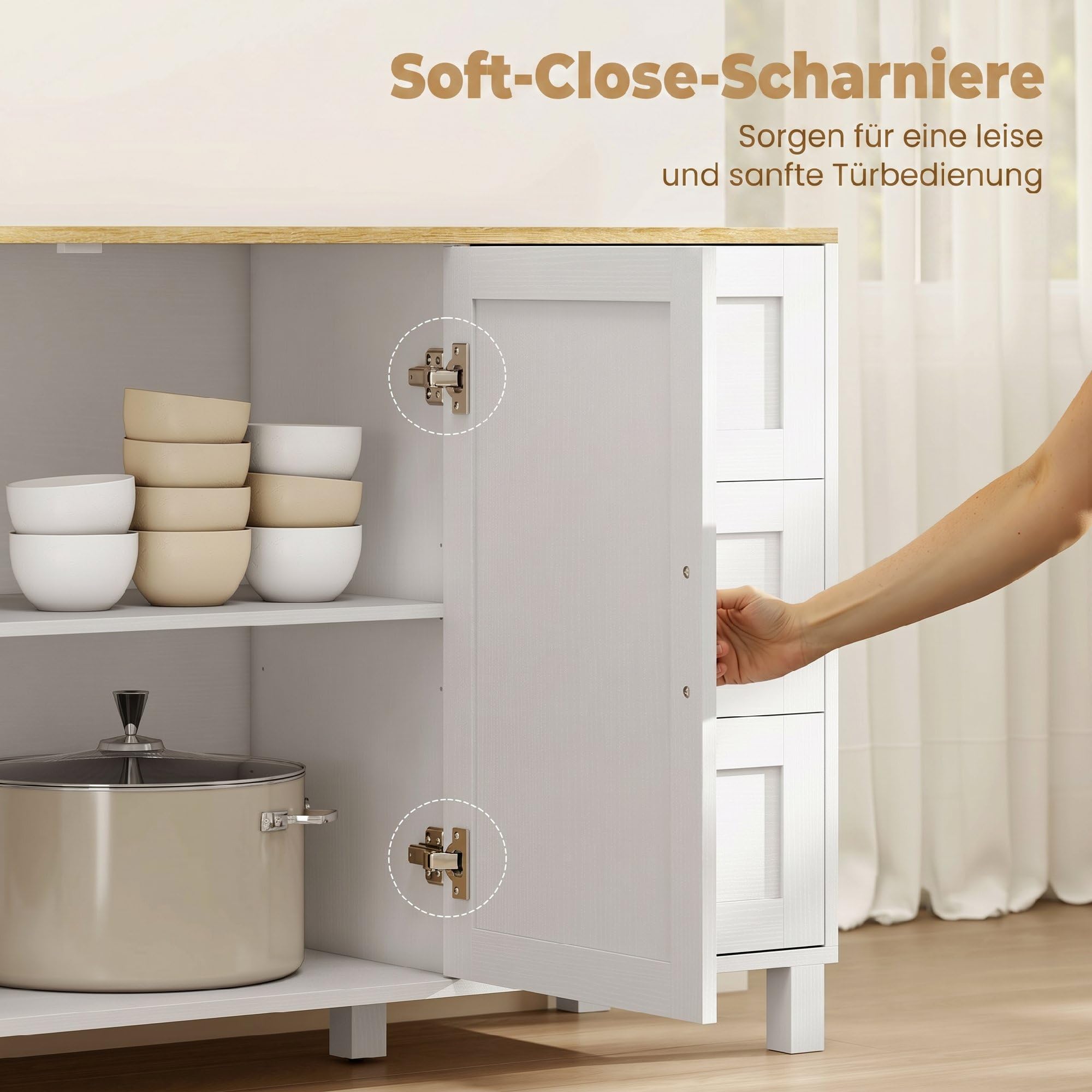 HOMCOM Sideboard Soft-Close-Türen, 3 Schubladen 120 x 38 x 76 cm Weiß