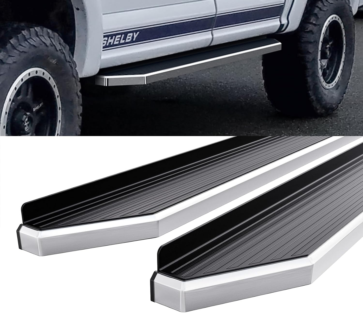HD Ridez Flat Board 6" Polished Compatible with Ford F150 2015-2026 SuperCrew Cab & F150 Lightning 2022-2026 & F-250 F-350 Super Duty 2017-2026 Crew Cab (Side Steps Side Bars)