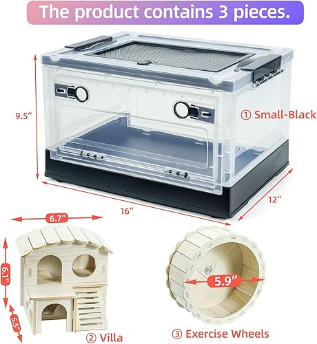 Miniatura 8 de RunDuck Jaulas grandes para animales pequeños, jaula grande, plegable, portátil, con visión de 360, ventiladas con villas, ruedas de ejercicio, para