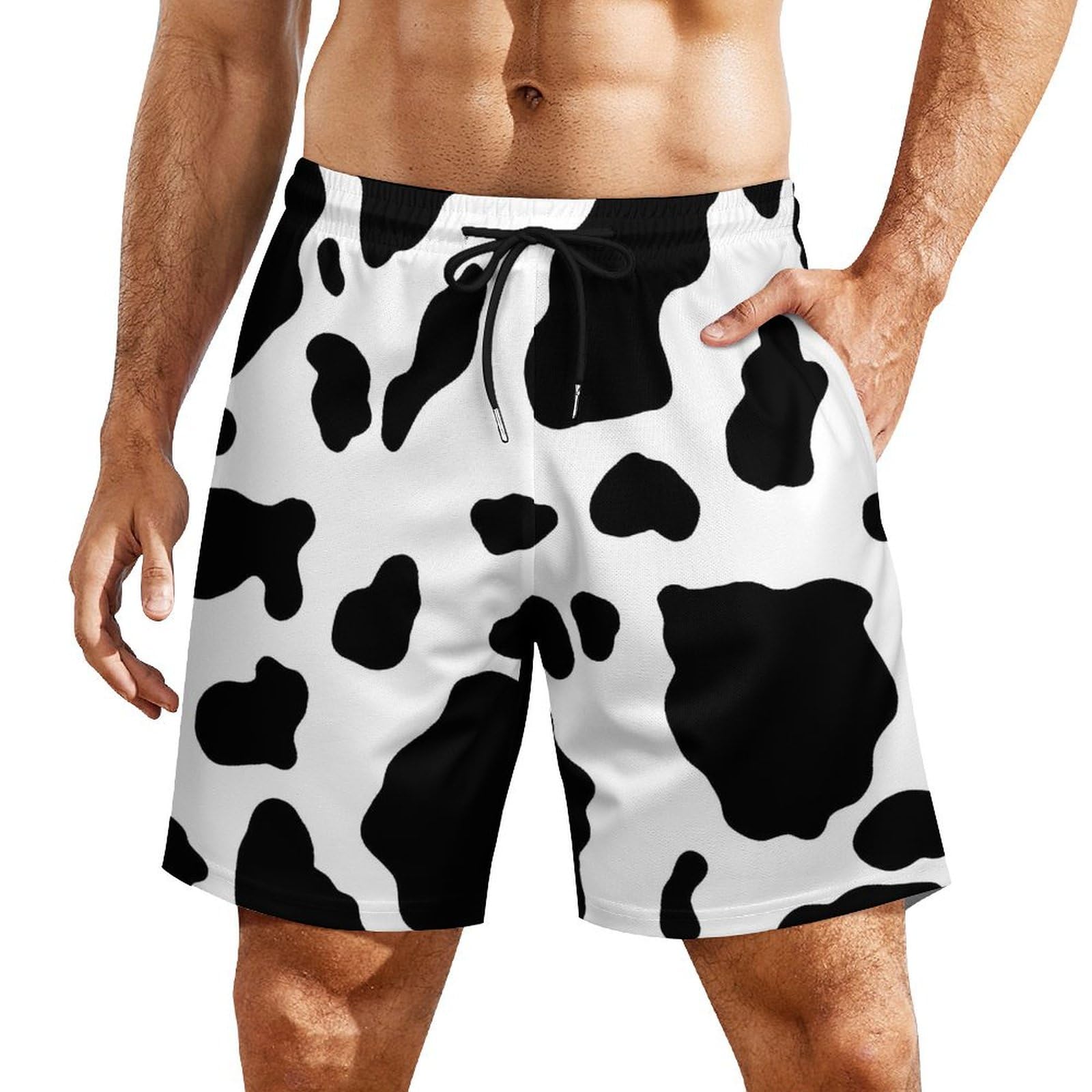 Amazon | ハーフパンツ メンズ 牛柄 黒 白 ショートパンツ