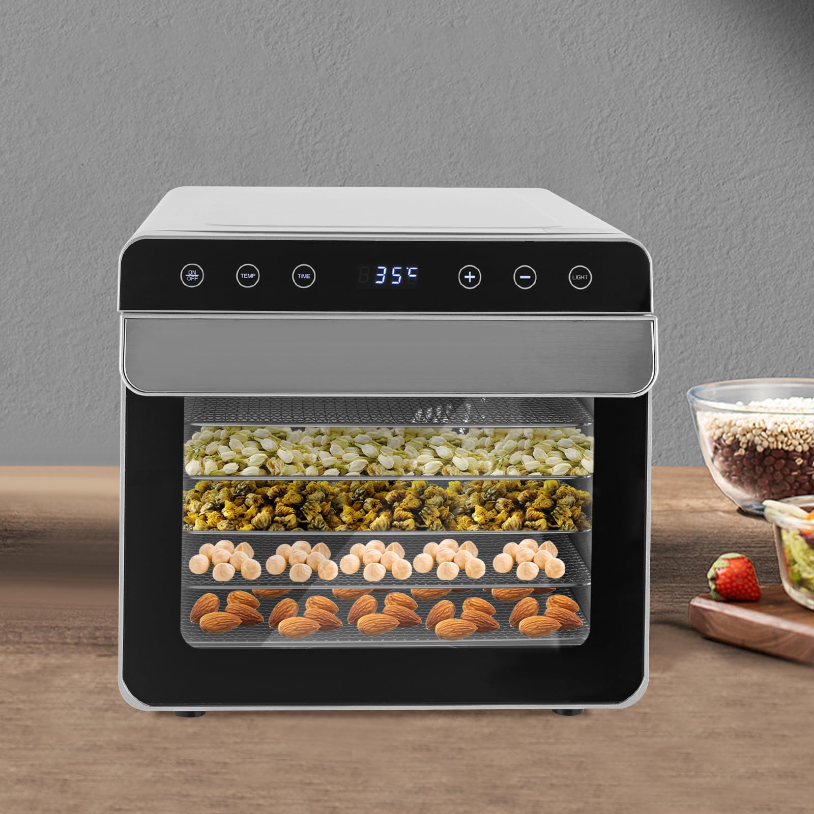 Deshidratador de acero inoxidable, deshidratador de verduras, frutas, cocina, verduras, frutas, deshidratador de carne, con temporizador y regulador de temperatura, secador de congelación para el