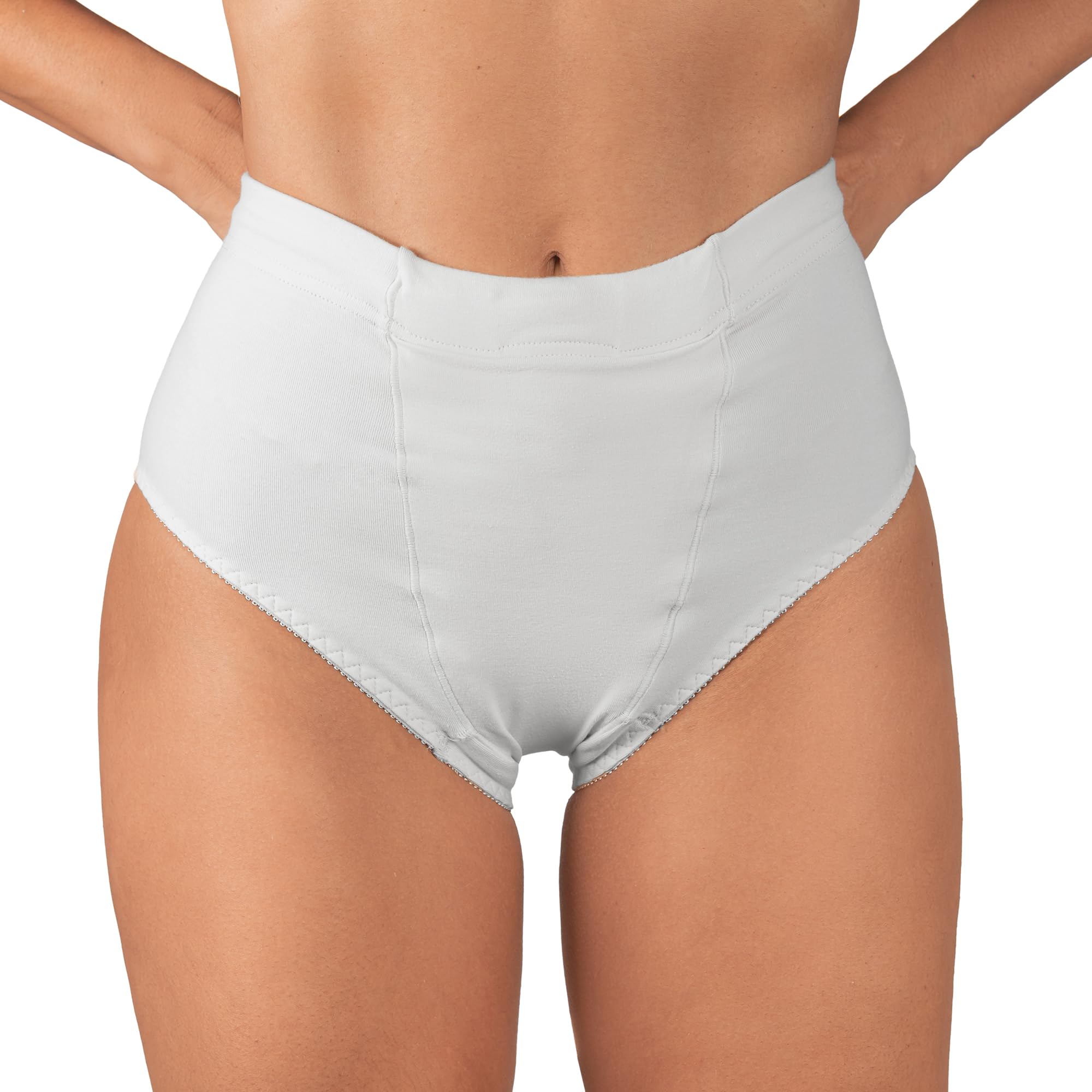 Underworks Vulvar Varicosity and Prolapse Support Brief with Groin Compression Bands and Hot/Cold Therapy Gel Pad - White - Large